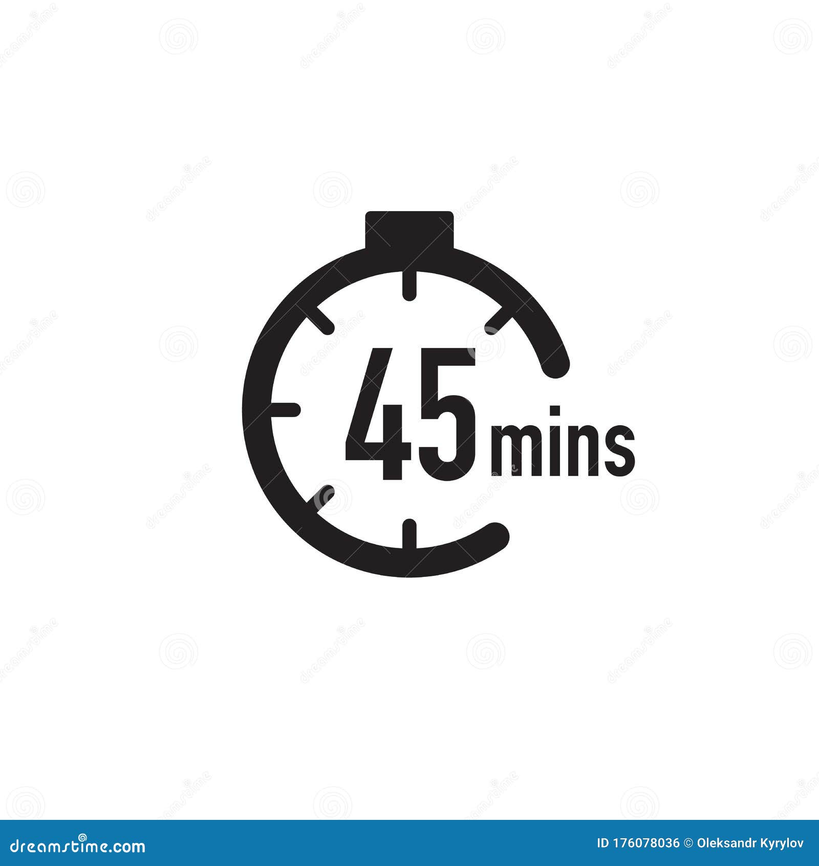 45 Minutes Timer, Stopwatch Or Countdown Icon. Time Measure. Chronometr