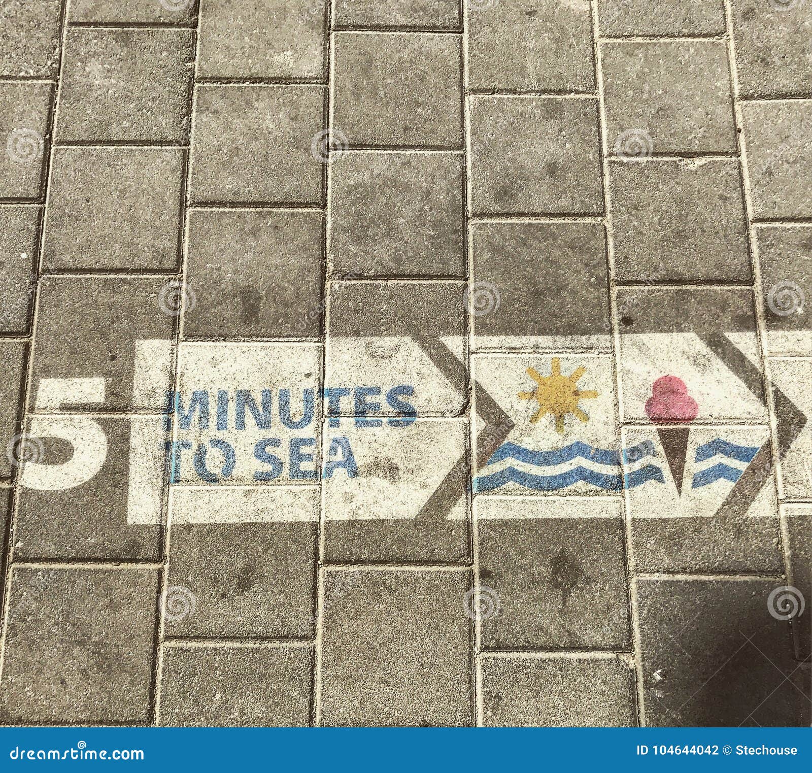 5 minutes to the sea - a sidewalk in tel aviv directs people to the mediterranean