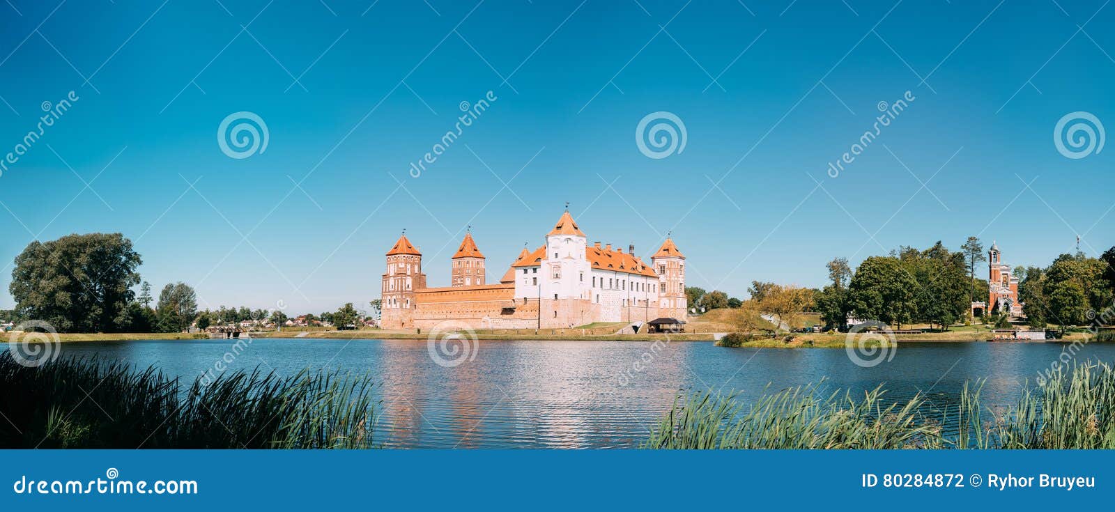 mir belarus. panoramic view of mir castle complex ancient monumet