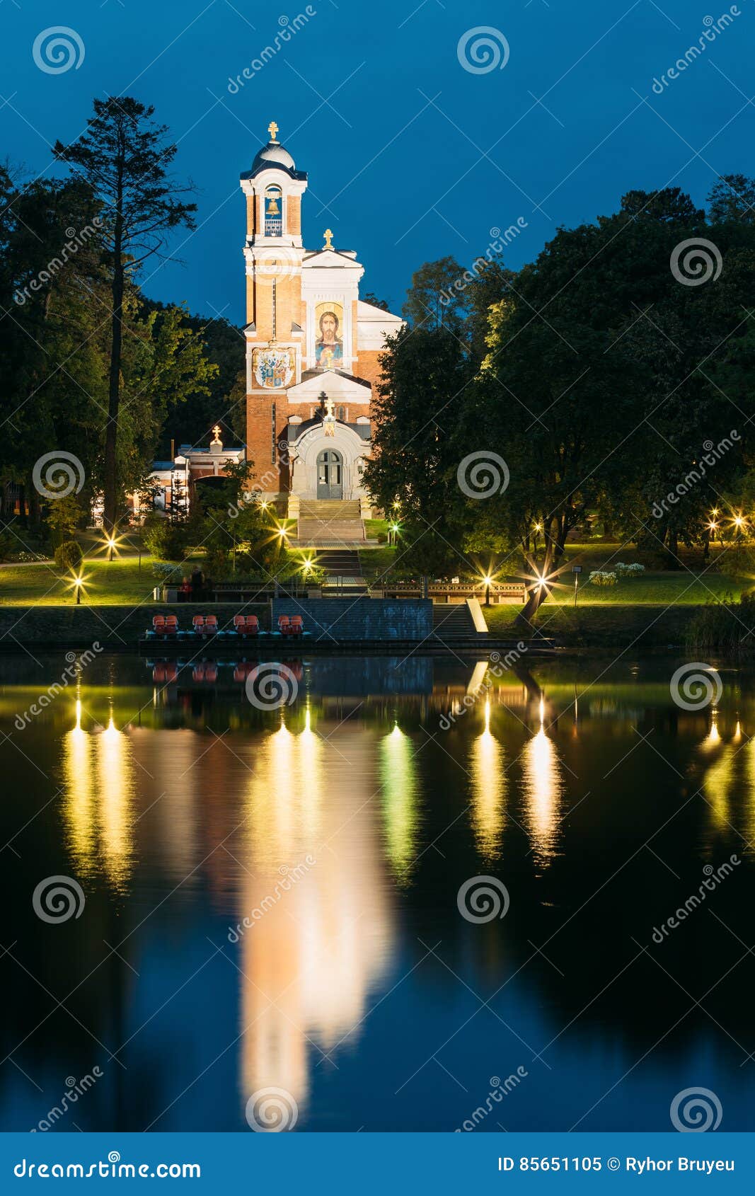 mir belarus. view of chapel, burial vault of svyatopolk-mirsky family in bright illumination.