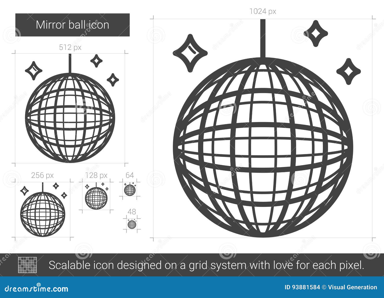 Mirror ball line icon. stock vector. Illustration of music 93881584