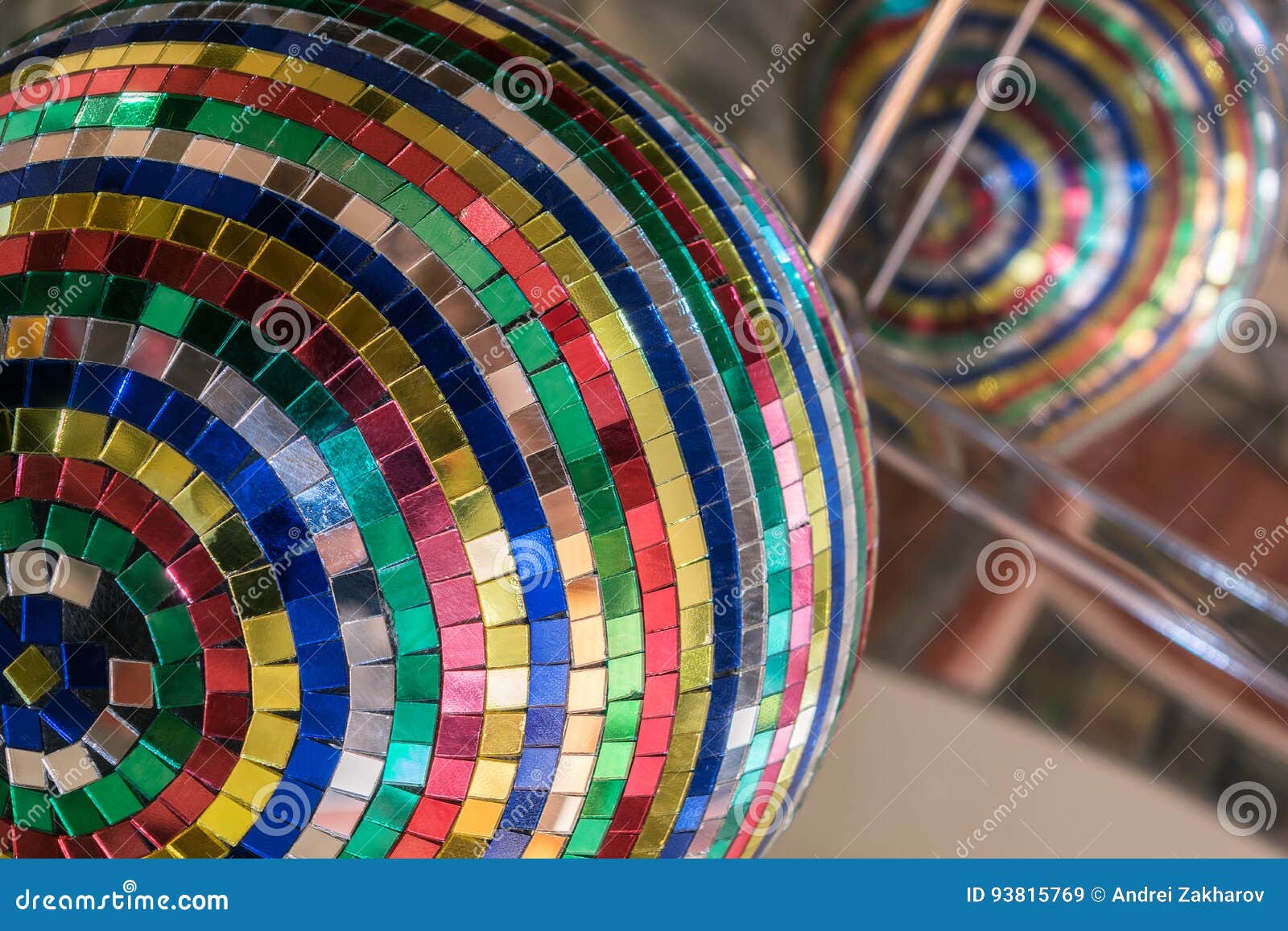 Mirror Ball from Small Pieces of Mirrors in Different Colors, Sizes and