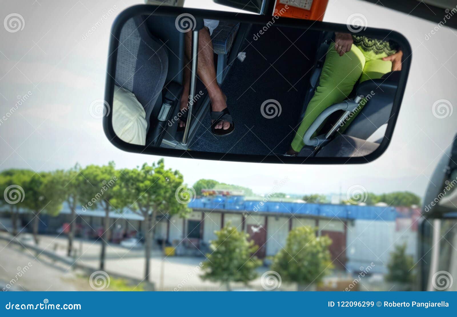 The mirror of the bus stock image. Image of road, street - 122096299