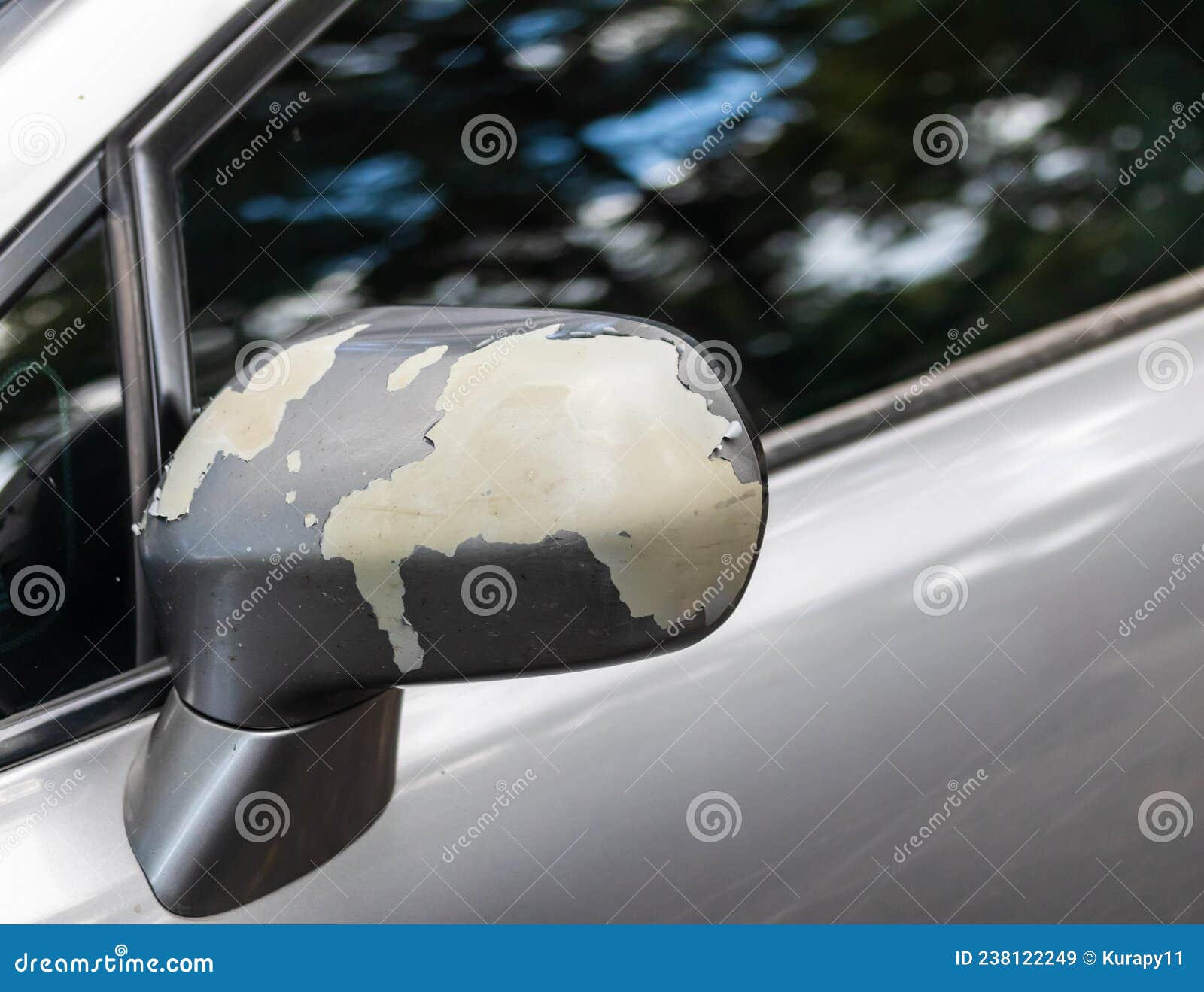 Mirror Car Paint Peeling.Close Up of Side Rearview Mirror Stock Image