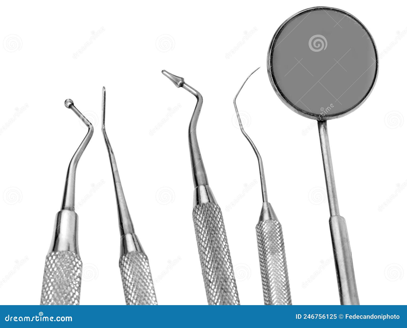 Mirror and Dental Tool To Remove Tartar in the Dental Clinic Stock