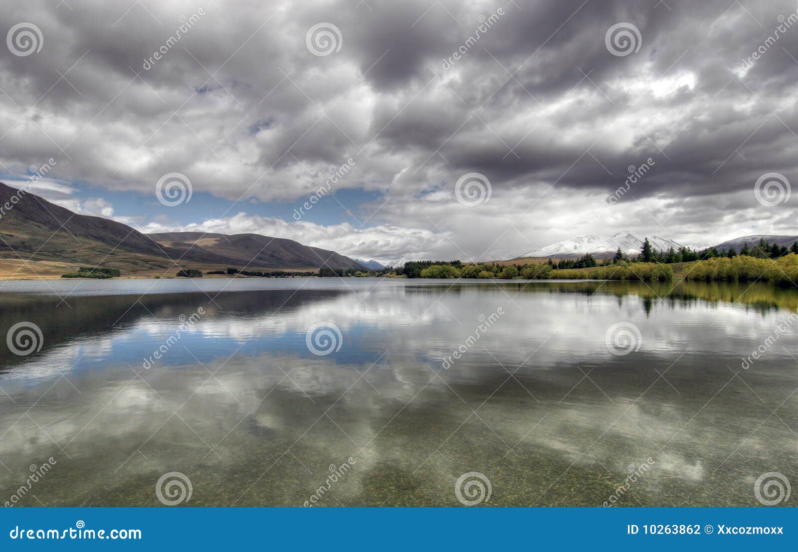 Mirror lake in New Zealand stock photo. Image of heron - 10263862