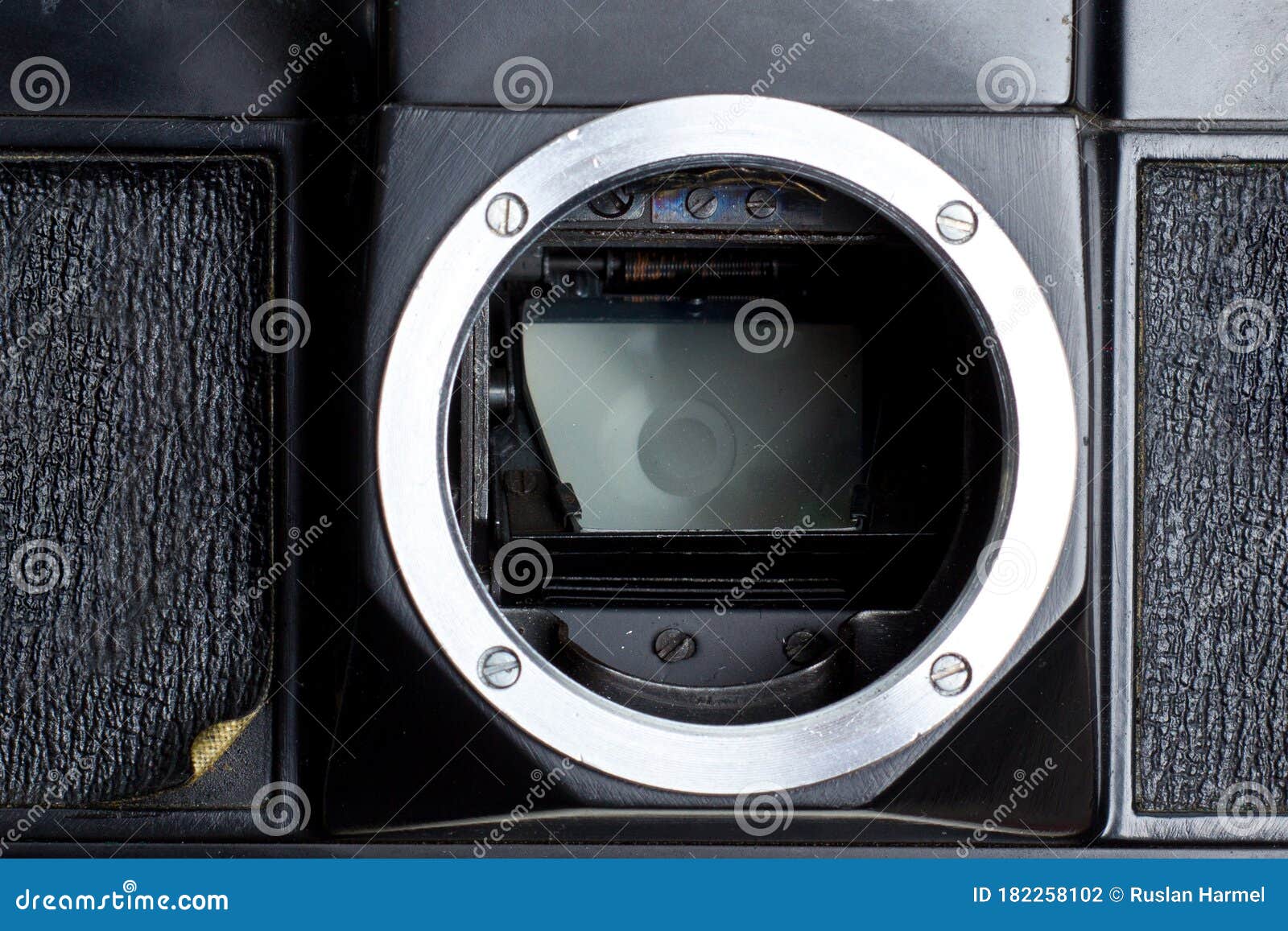 The Mirror and Mount for Attaching the Camera Lens. Closeup Stock