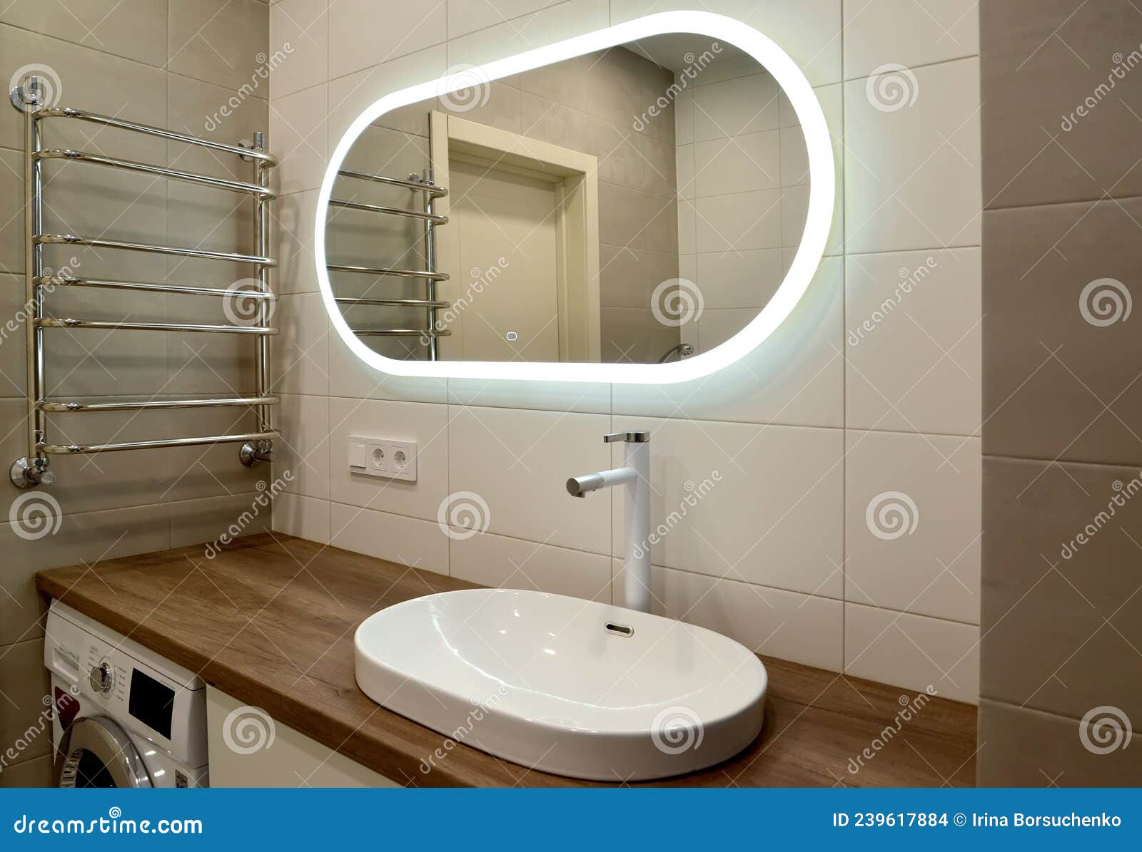 Mirror and Overhead Washbasin in the Bathroom Stock Photo Image of