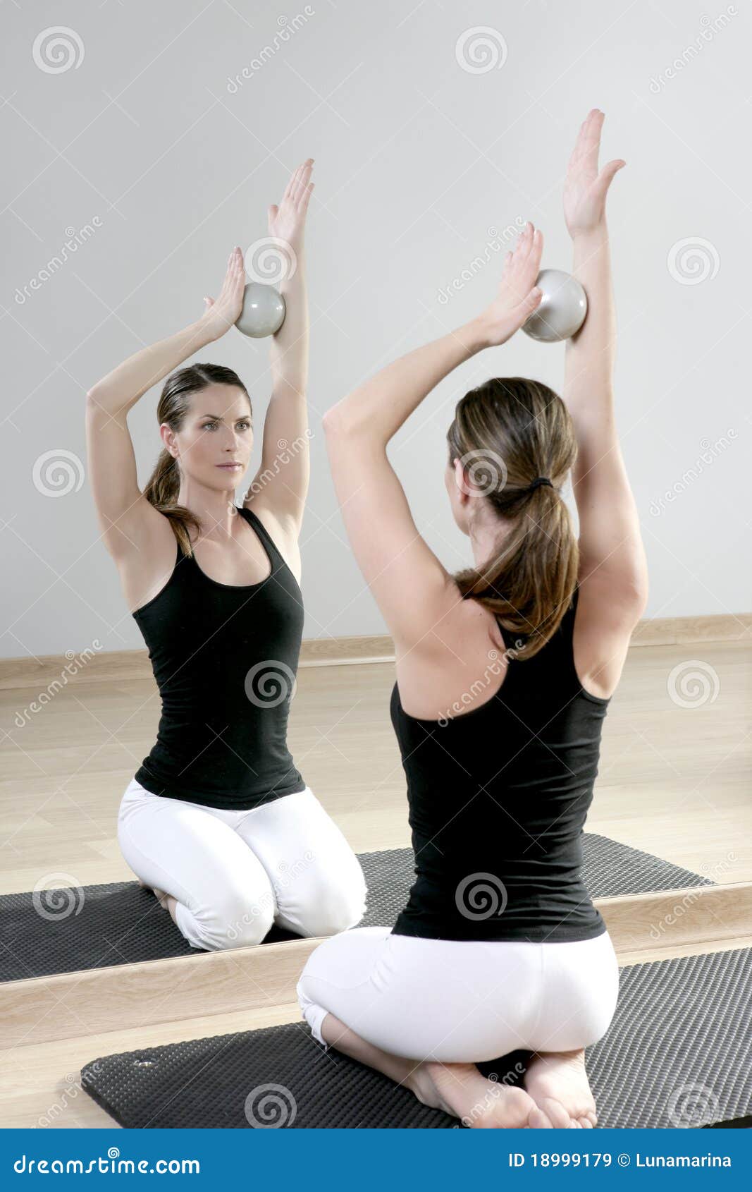 mirror pilates gym woman toning balls sport gym
