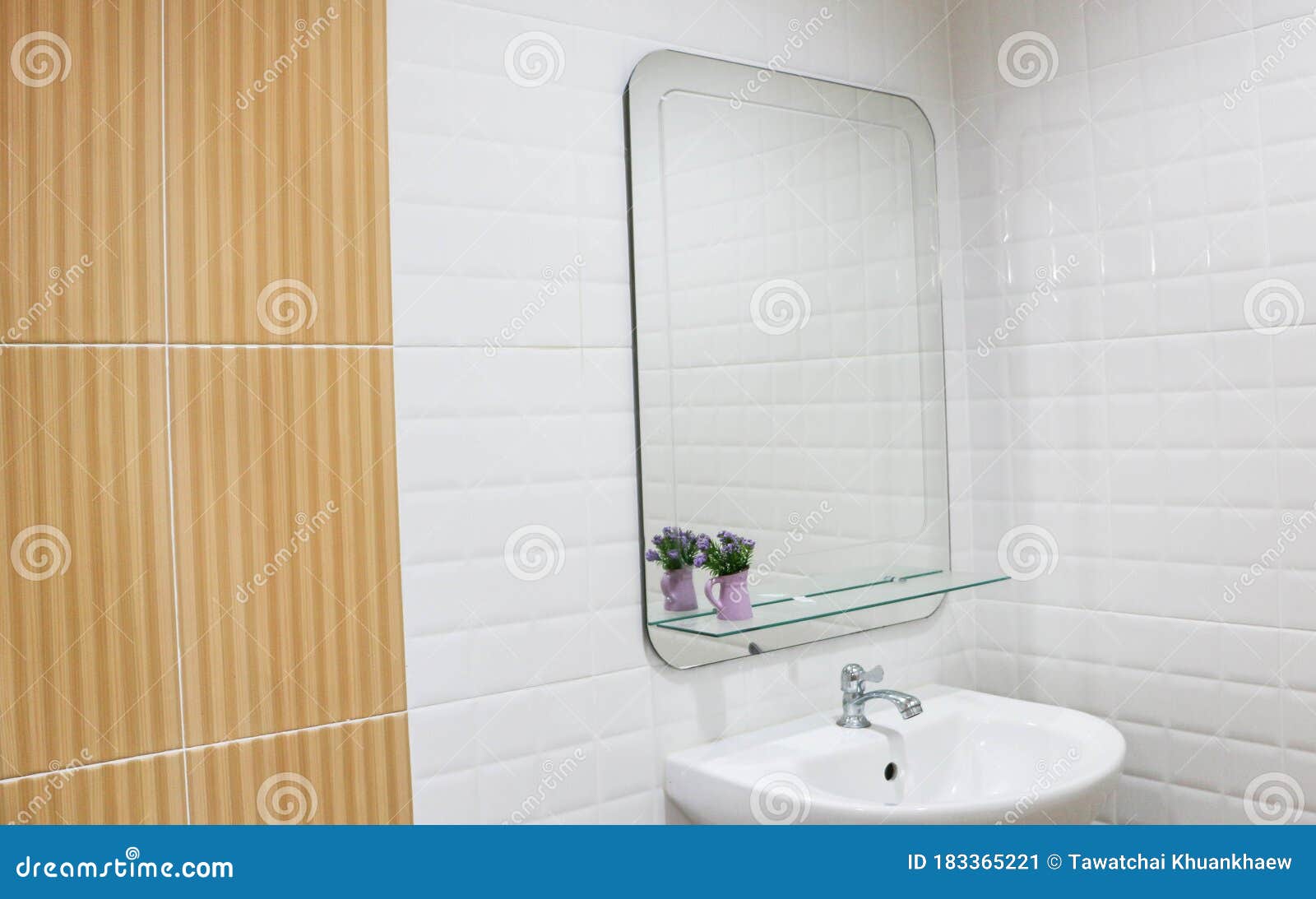 Mirror and Wall Tiles in the Bathroom Stock Image Image of household