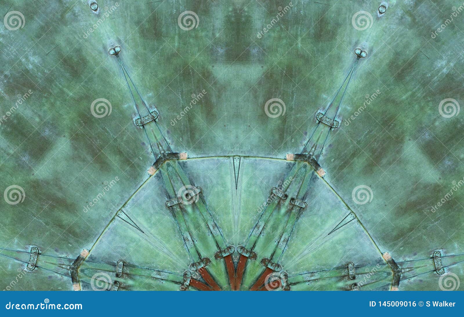 verdigris copper background, mirrored image.