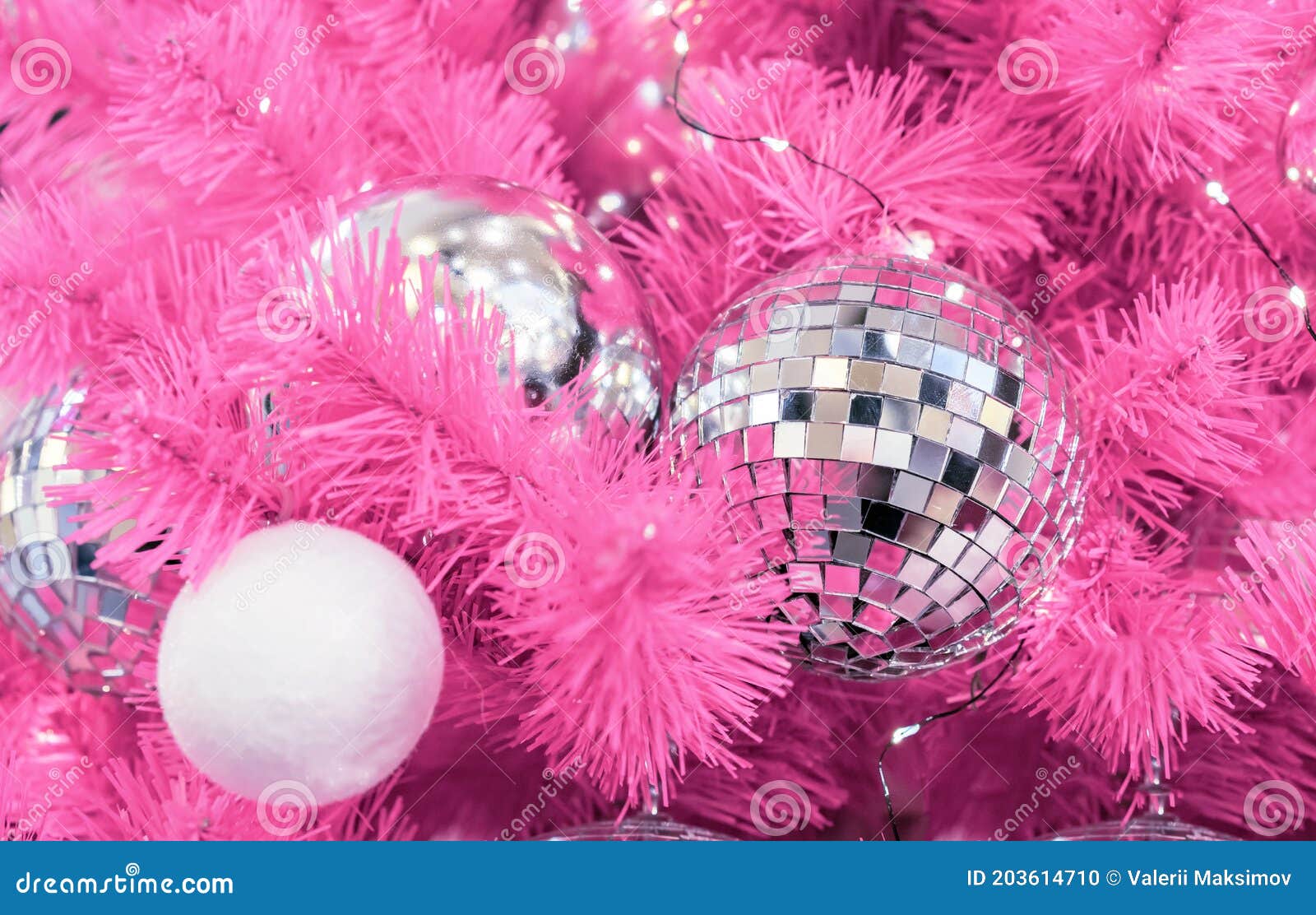 Mirrored Disco Balls on a Pink Christmas Tree Stock Photo Image of ball, vintage 203614710