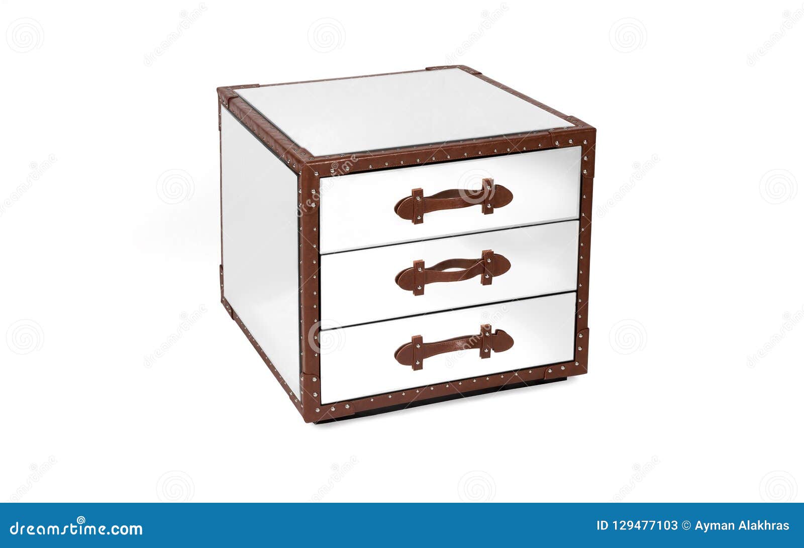 Mirrored Drawers Unit Isolated On White Background Stock Image