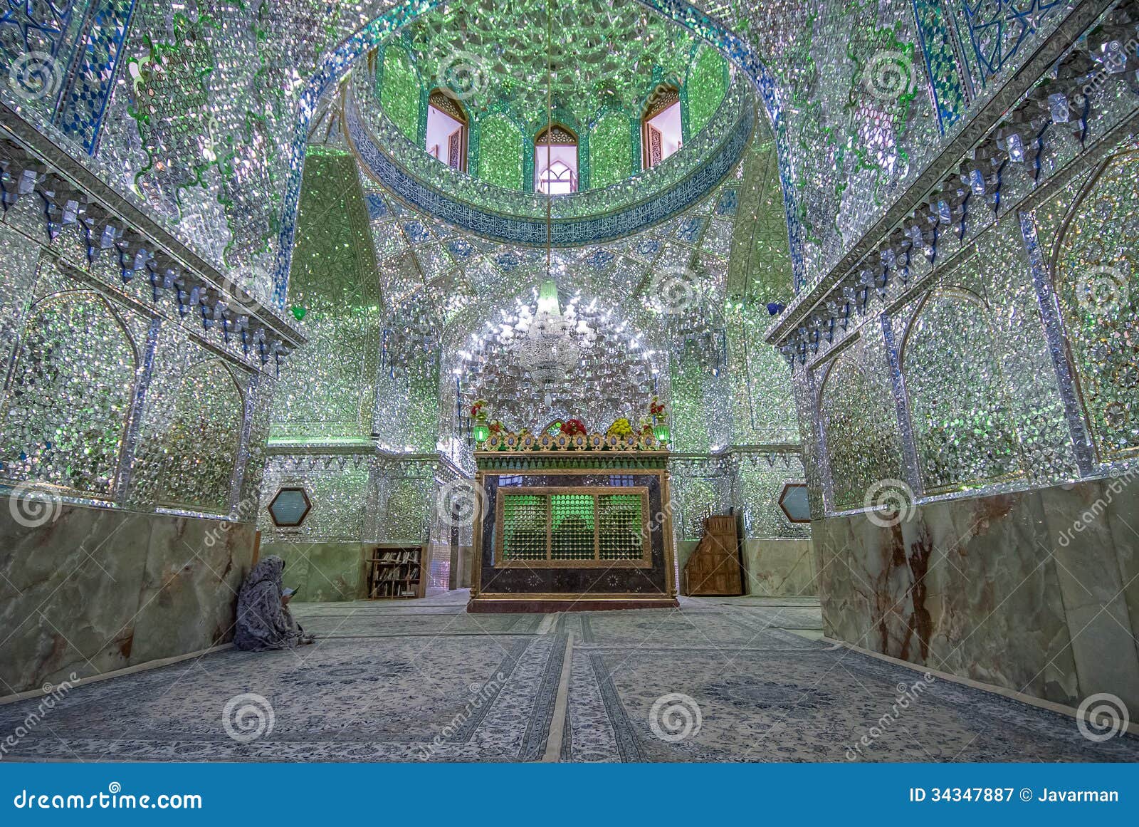 mirrored interior of ali ibn hamza shrine in shiraz, iran