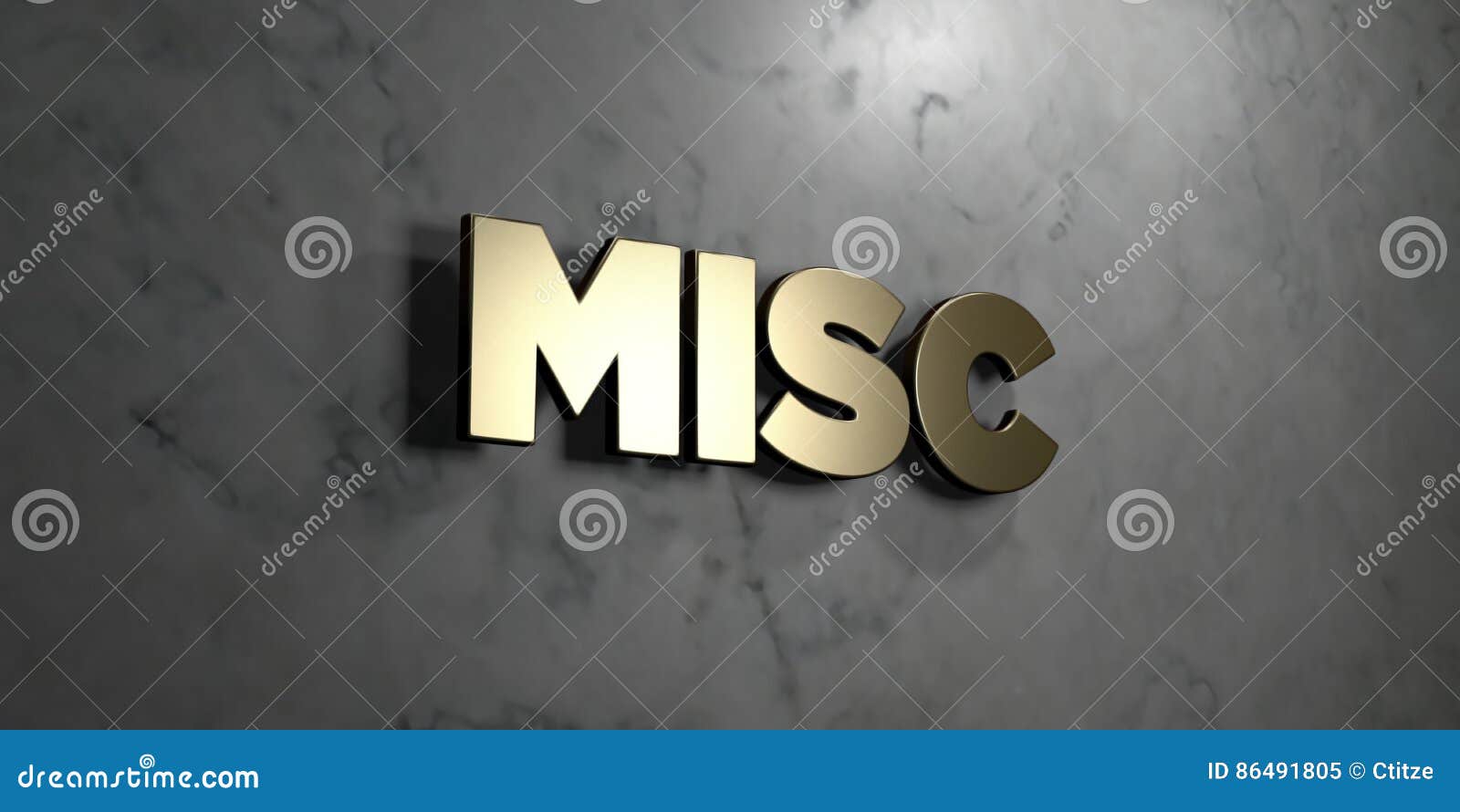 misc - gold sign mounted on glossy marble wall - 3d rendered royalty free stock 