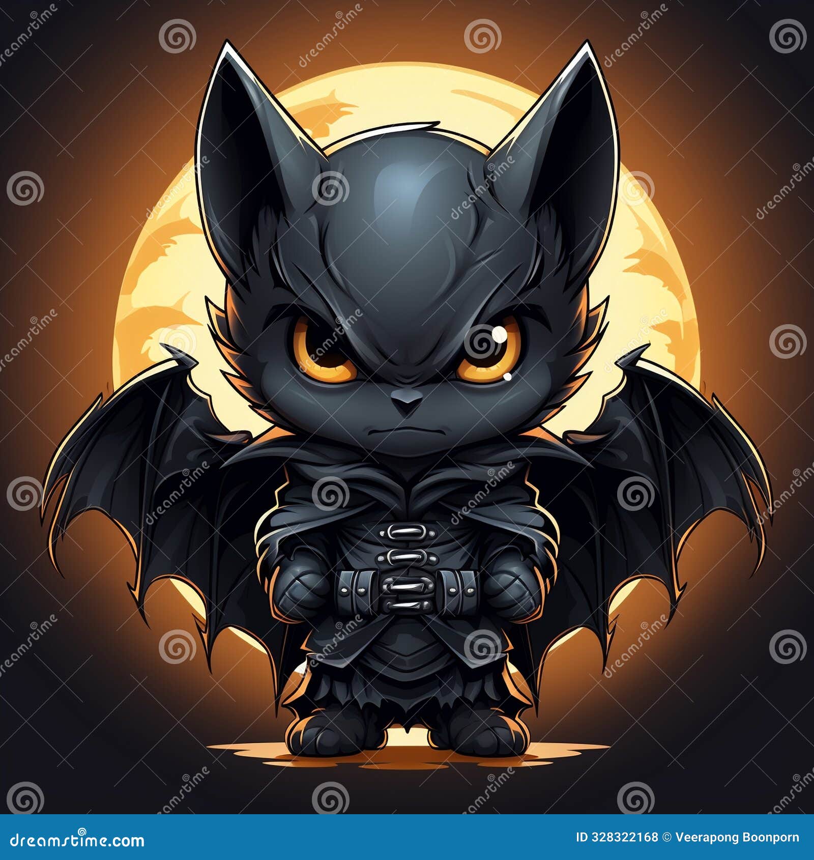 mischievous chibi black bat ready to spook  halloween mascot