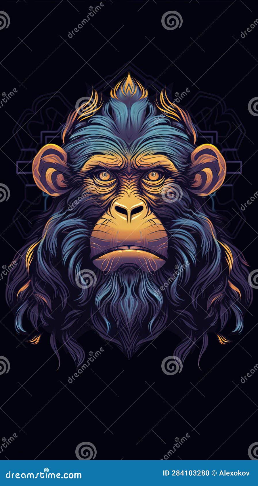 mischievous monkey in grungeon style on dark background. generative ai