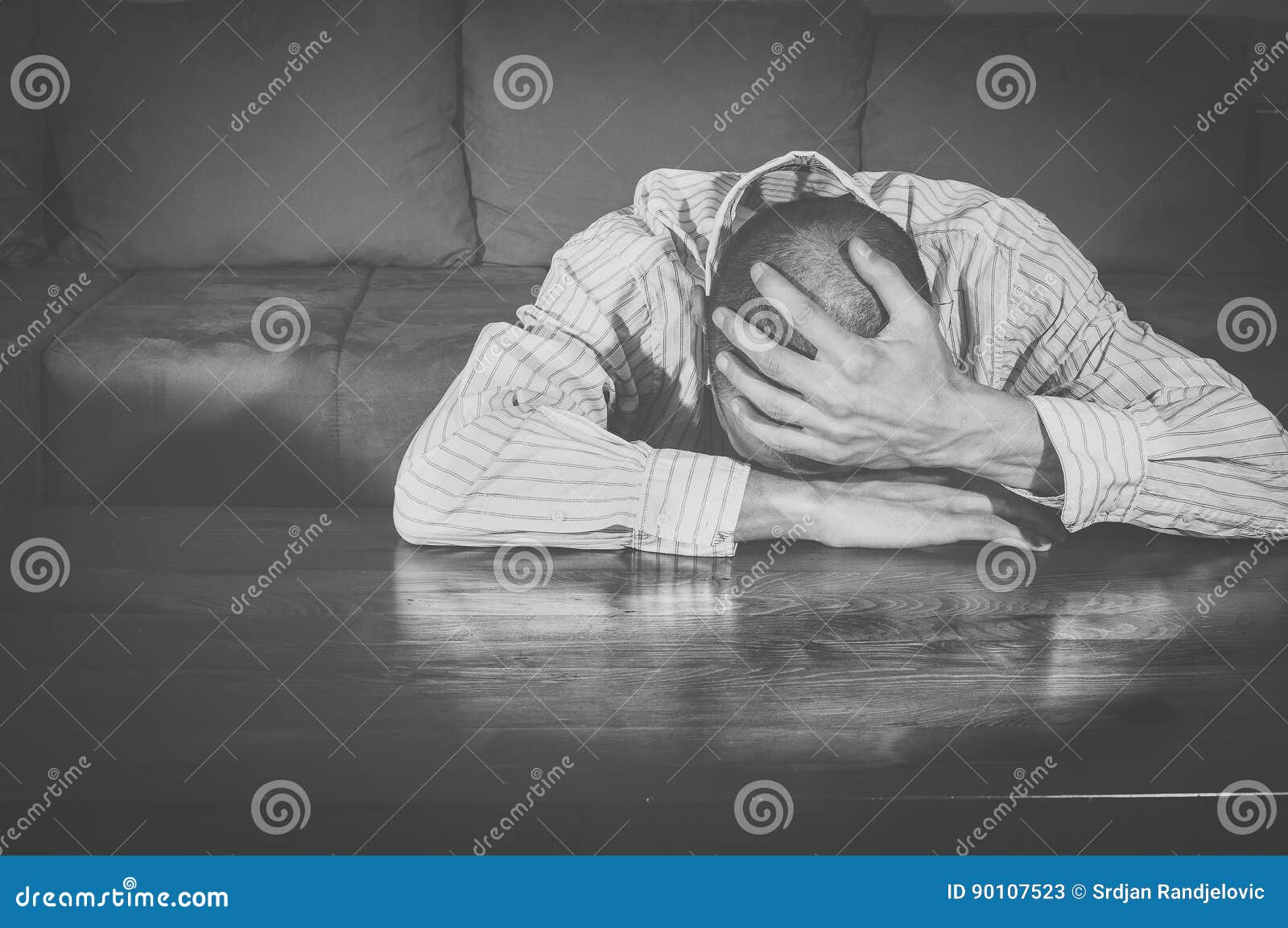 Miserable Young Man Sitting In His Room Depression Black