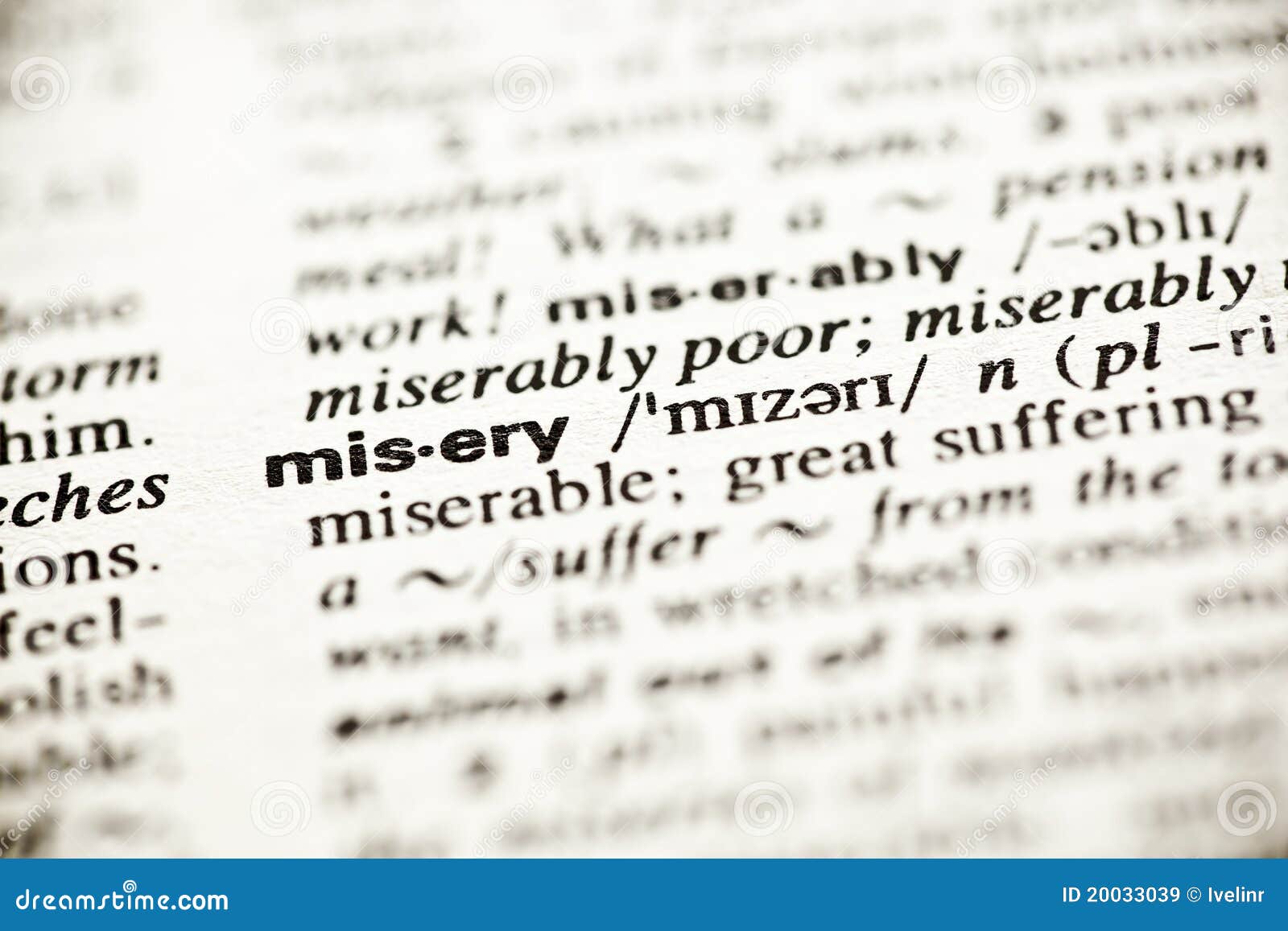 'misery' - dictionary definition vignette