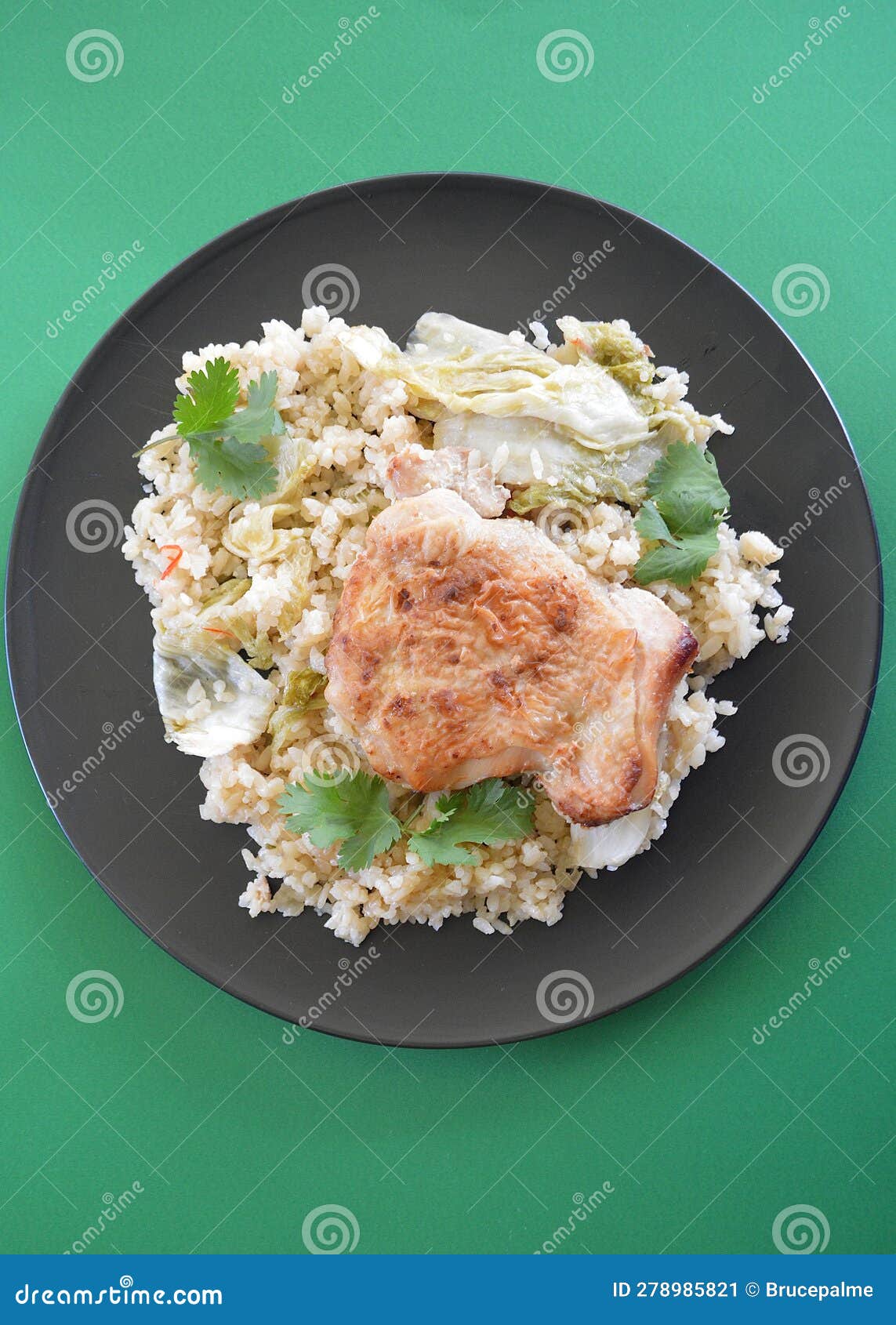 Miso Chicken with Braised Cabbage and Rice Stock Image Image of