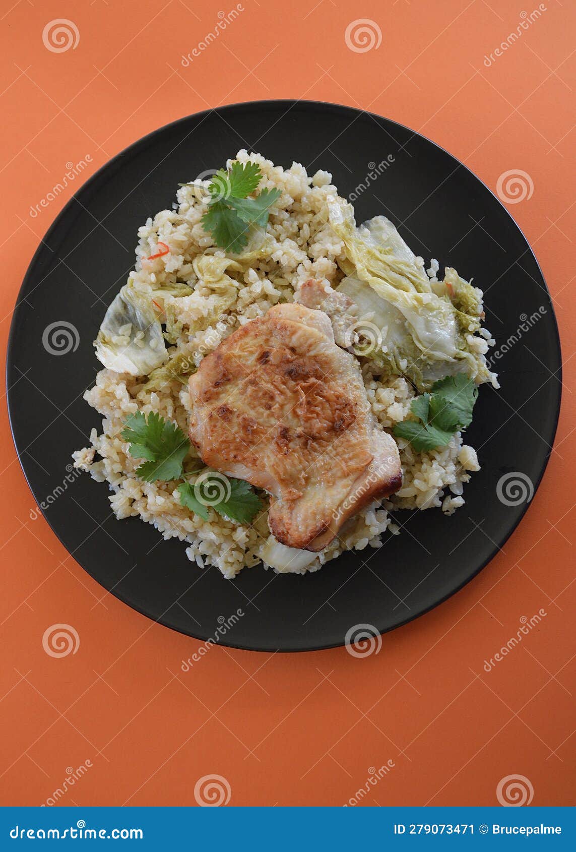 Miso Chicken with Braised Cabbage and Rice Stock Image Image of