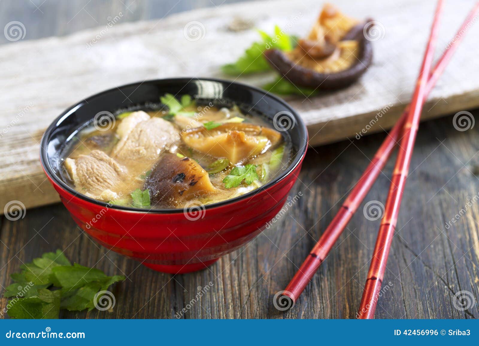 Miso Soup with Duck Breast Closeup. Stock Photo Image of tasty