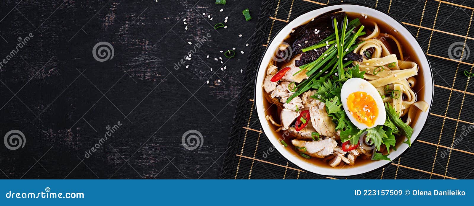 miso soup. japanese ramen soup with chicken, egg, nori and nipposinica
