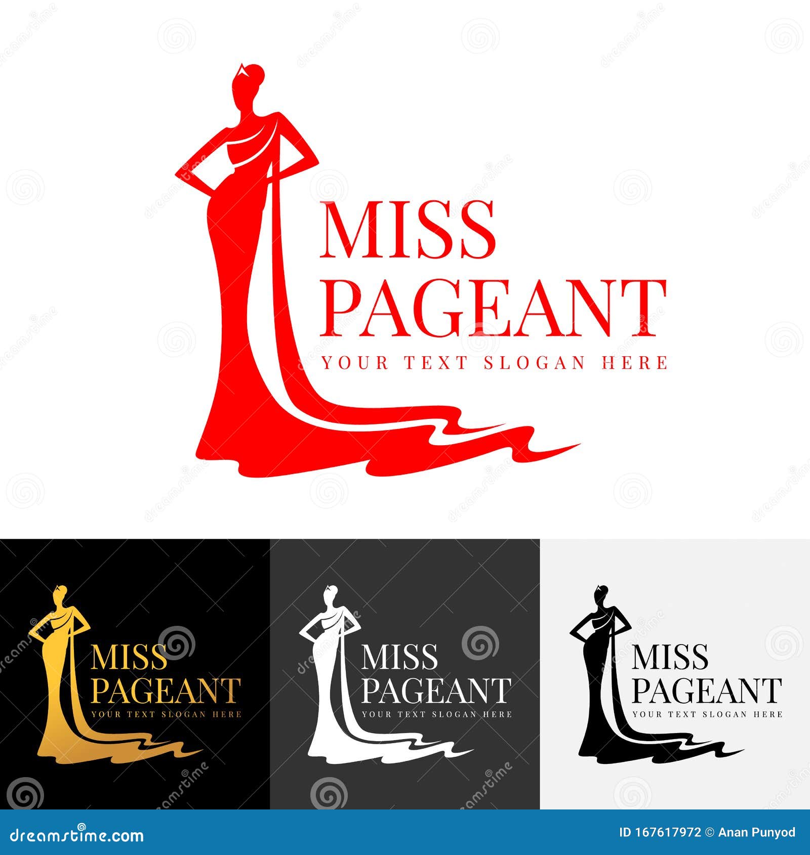 miss pageant logo with beautiful lady evening gown and crown  