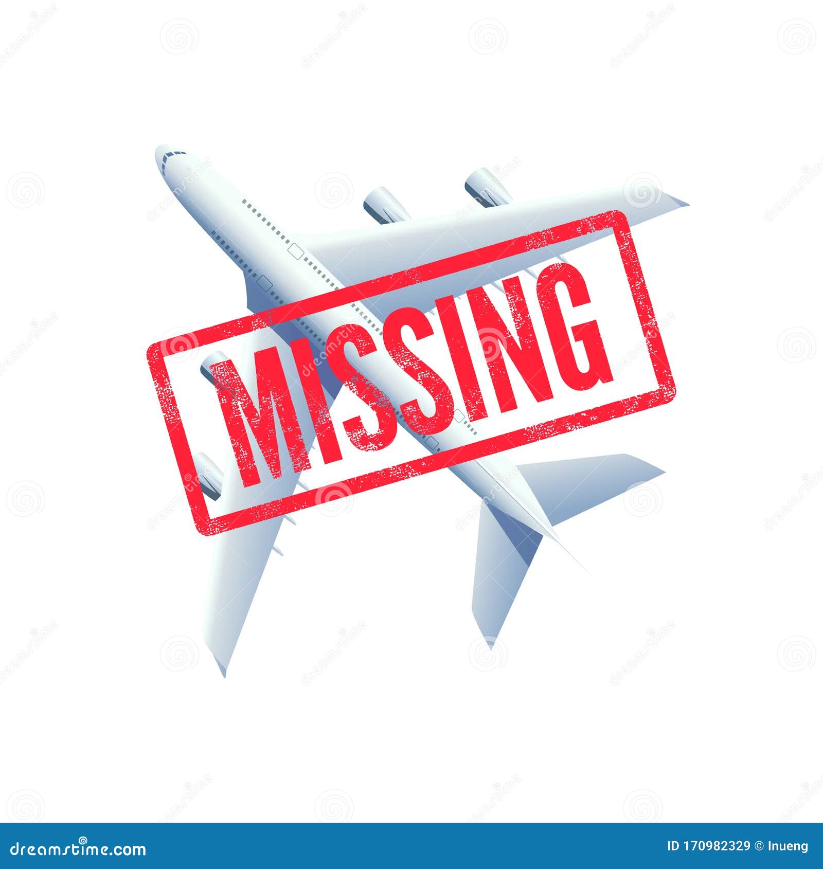 Missing Airplane, Plane with Stamp Missing. Stock Vector Illustration