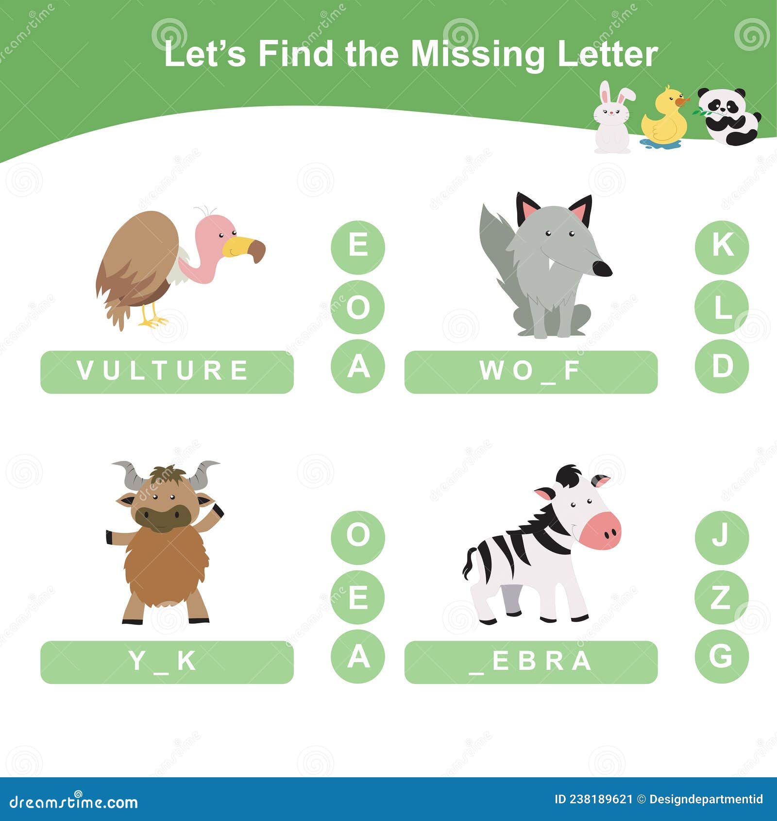 Find the Missing Letter of the Animals Game for Preschool Worksheet ...