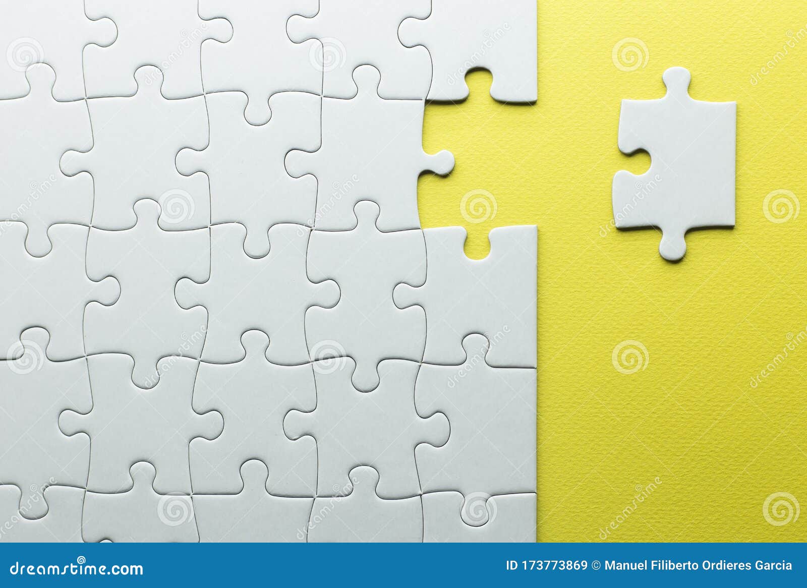 A Missing Piece To Complete a Puzzle, White Pieces on a Yellow Textured  Background Stock Image - Image of jigsaw, idea: 173773869