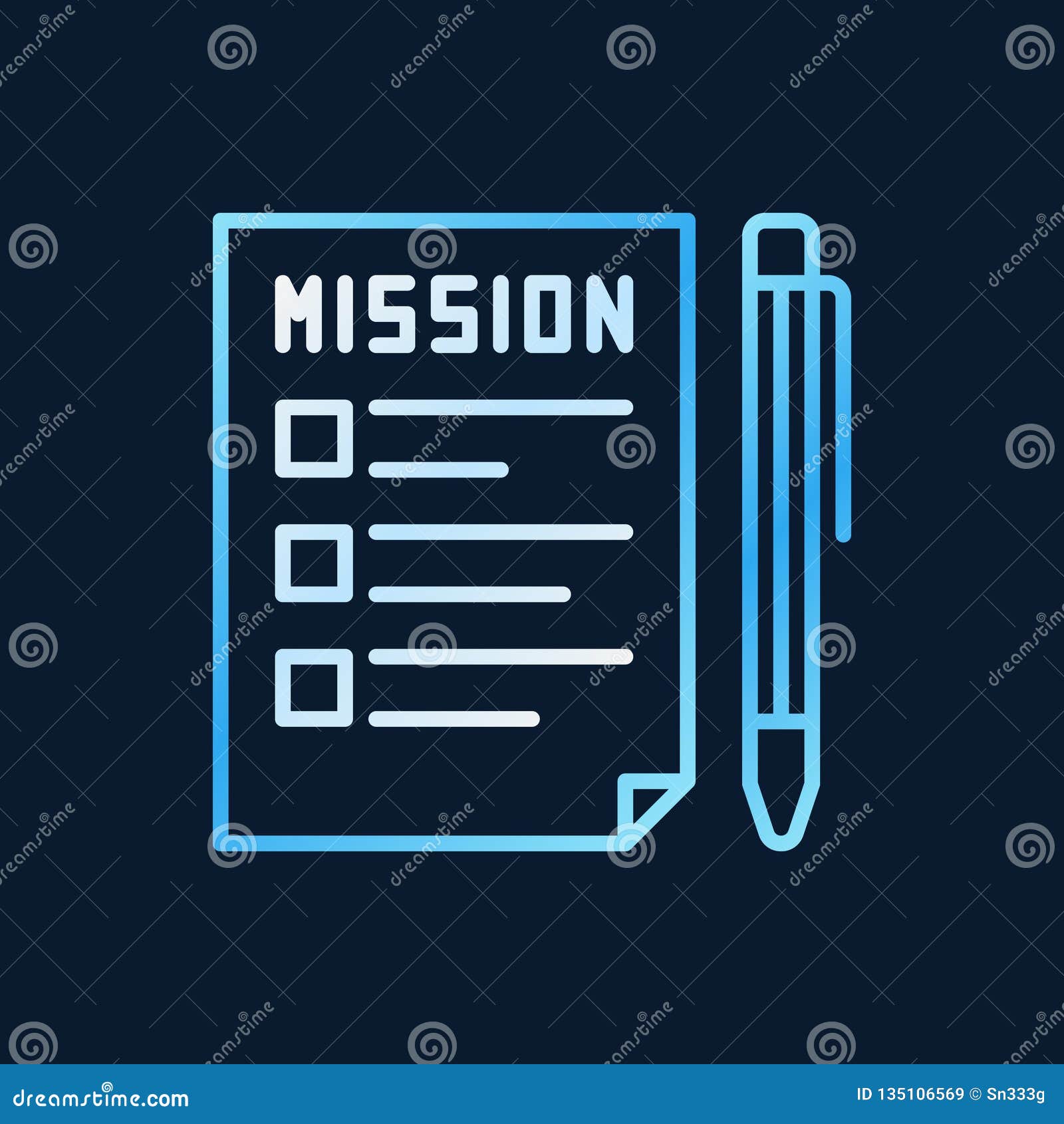 Mission Document With Pen Vector Colored Line Icon Stock Vector