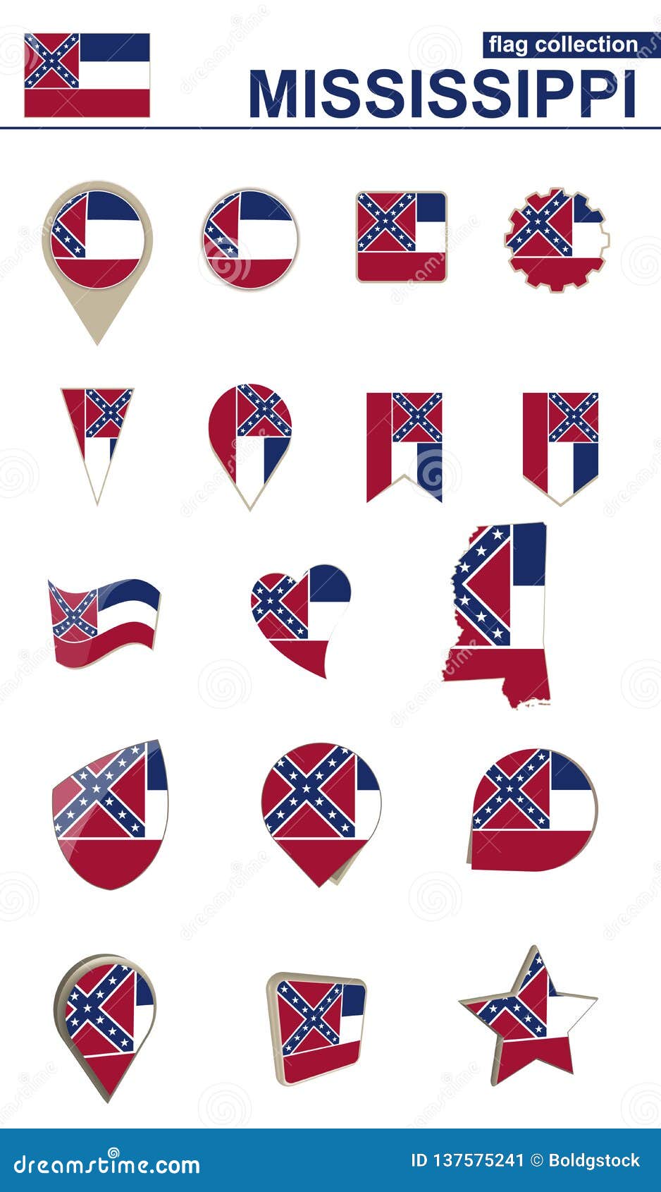 Download Mississippi Flag Collection. Big Set For Design Stock ...
