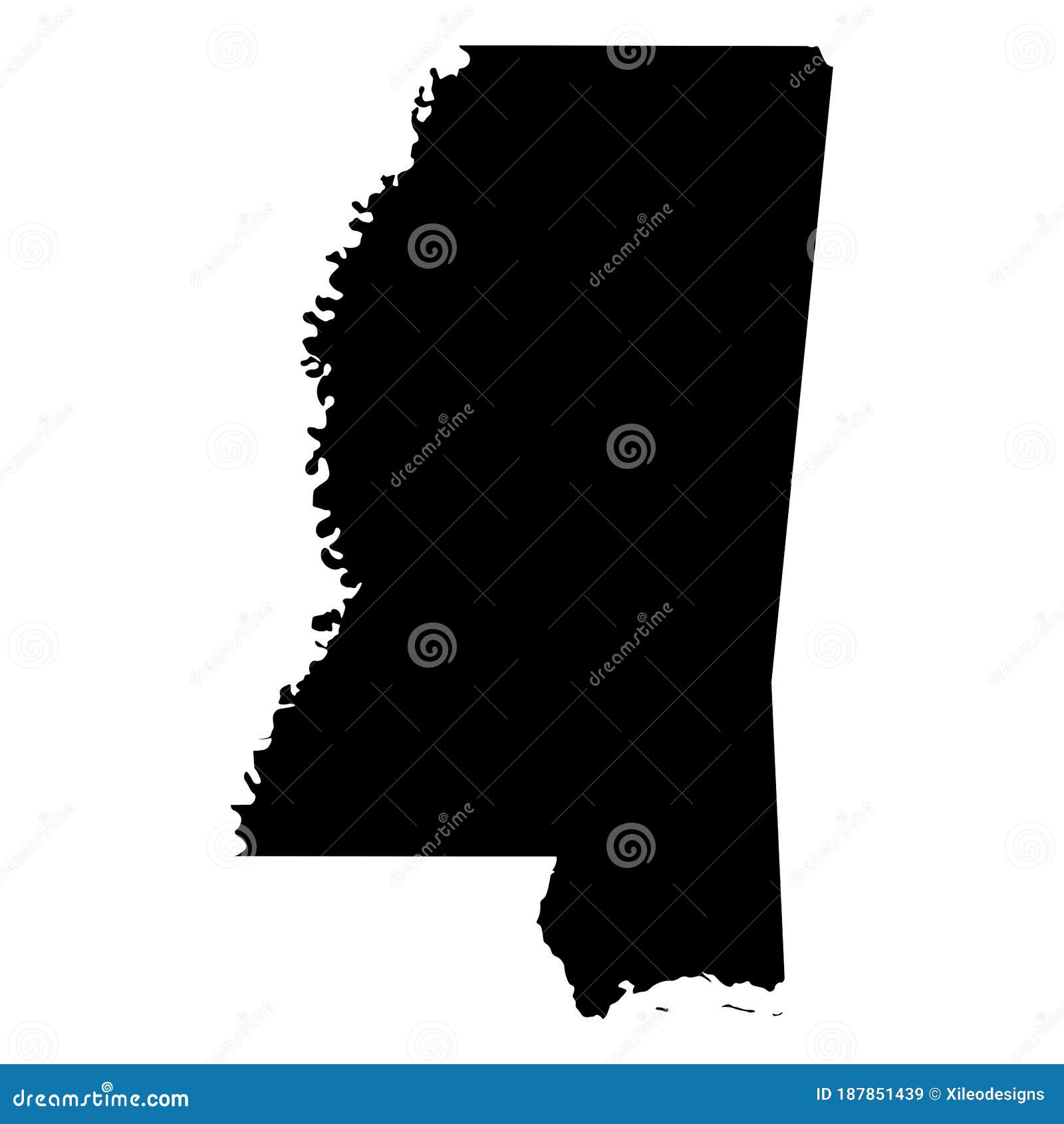 Mississippi MS State Border USA Map Solid Stock Vector Illustration