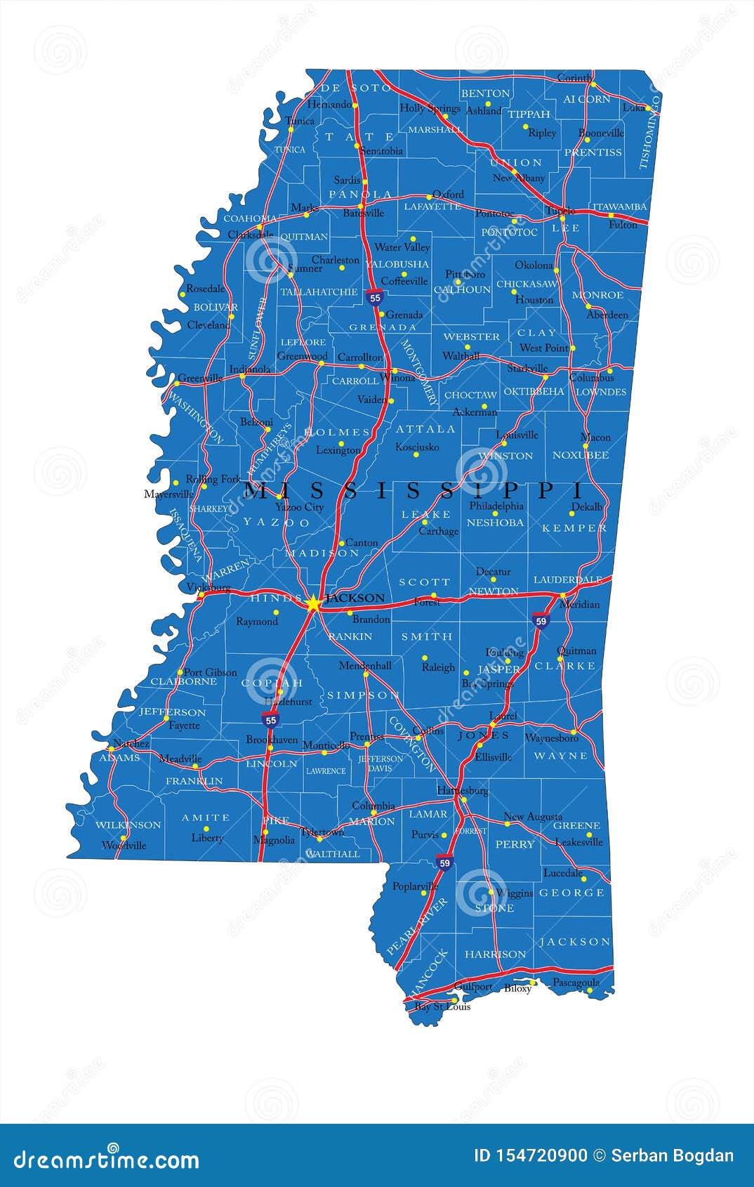 Mississippi road map stock vector. Illustration of south - 154720900
