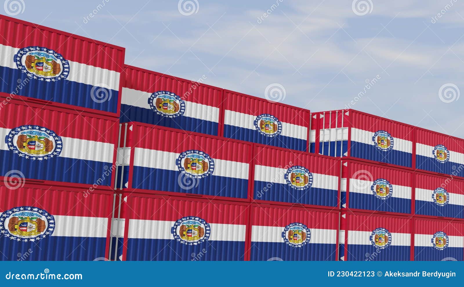 Missouri Flag Containers are Located at the Container Terminal. Concept