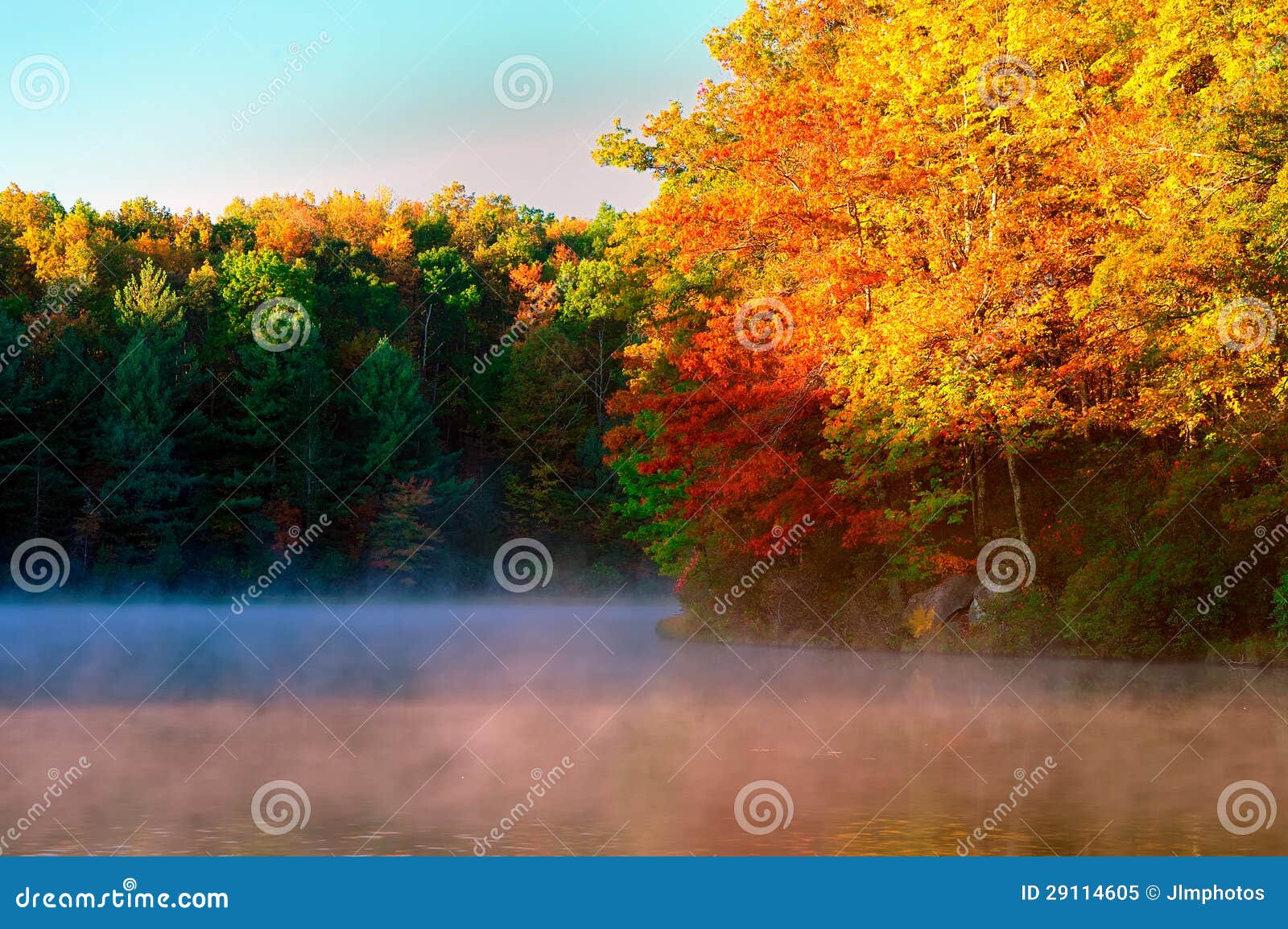 Mist Over Boley Lake in the Fall Stock Image Image of horizontal