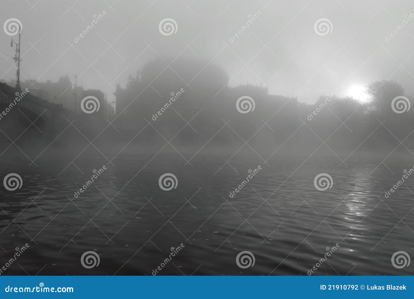 Mist over Prague. The river Moldau veiled in mist in Prague, Czech Republic.