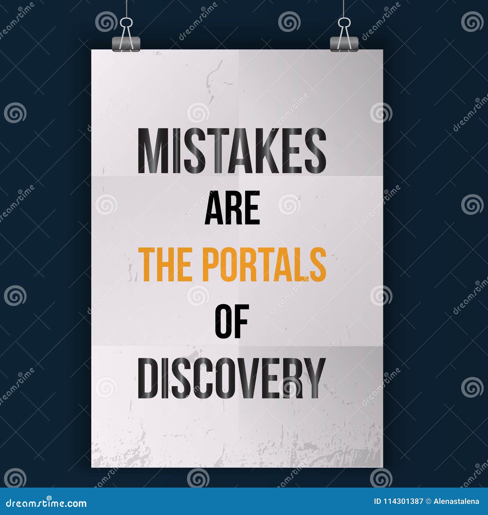 mistakes are the posrtals of discovery. wise massage about learning.  motivation quote. grunge poster. typographic