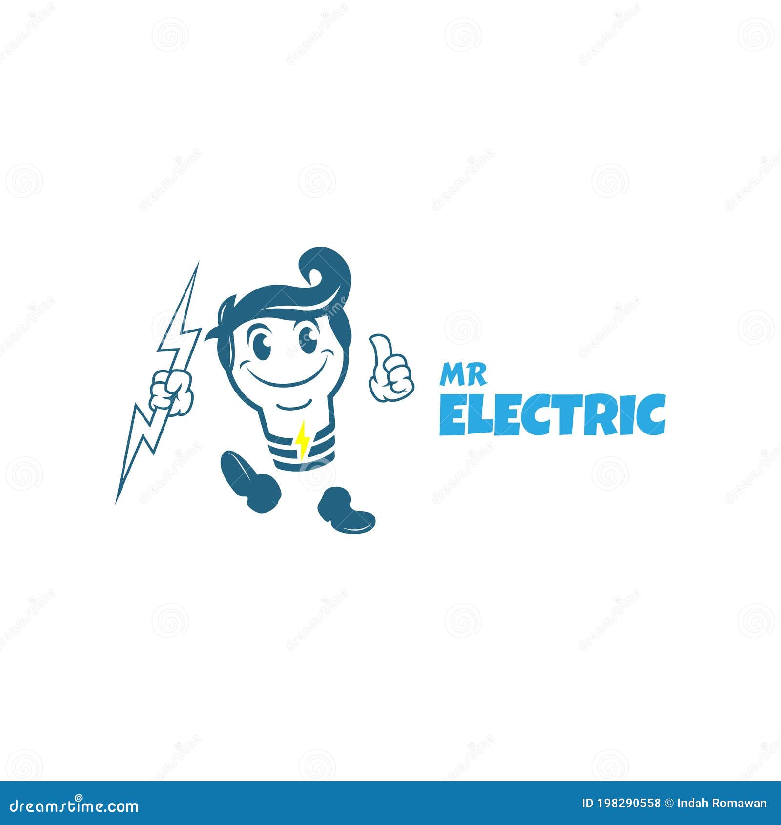 Mister Electric Logo Mascot. a Man Holding Lighting Stock Illustration