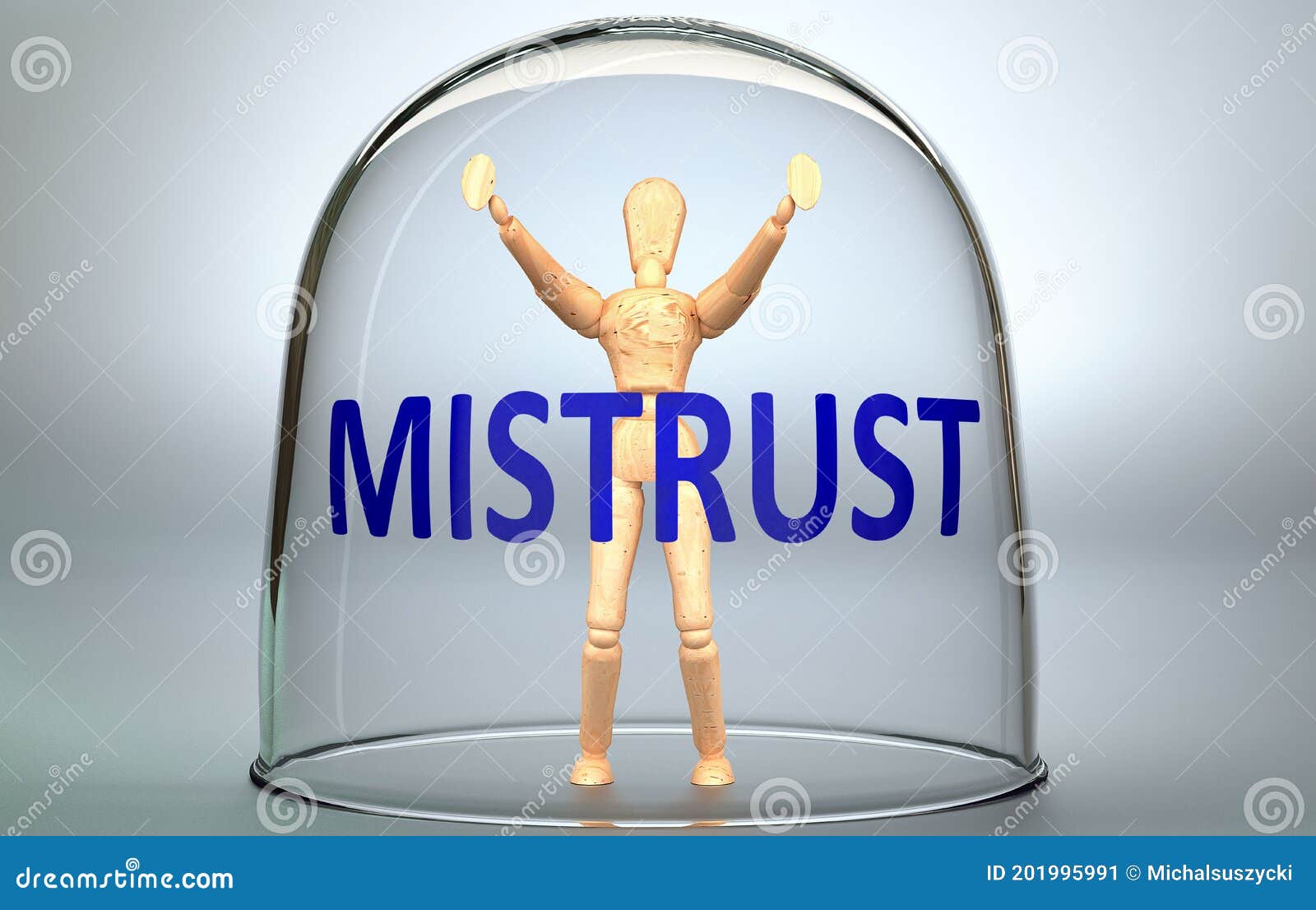 mistrust can separate a person from the world and lock in an invisible isolation that limits and restrains - pictured as a human