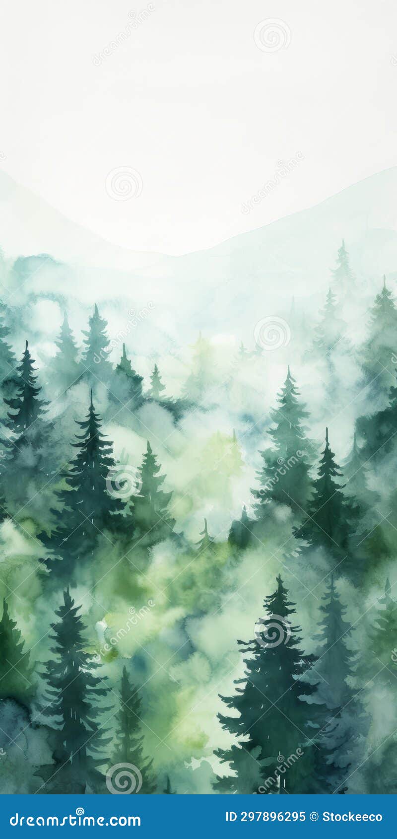 Serene Forest: Misty Watercolor Illustration in Teal and Emerald Stock  Image - Image of intricate, artwork: 297896295