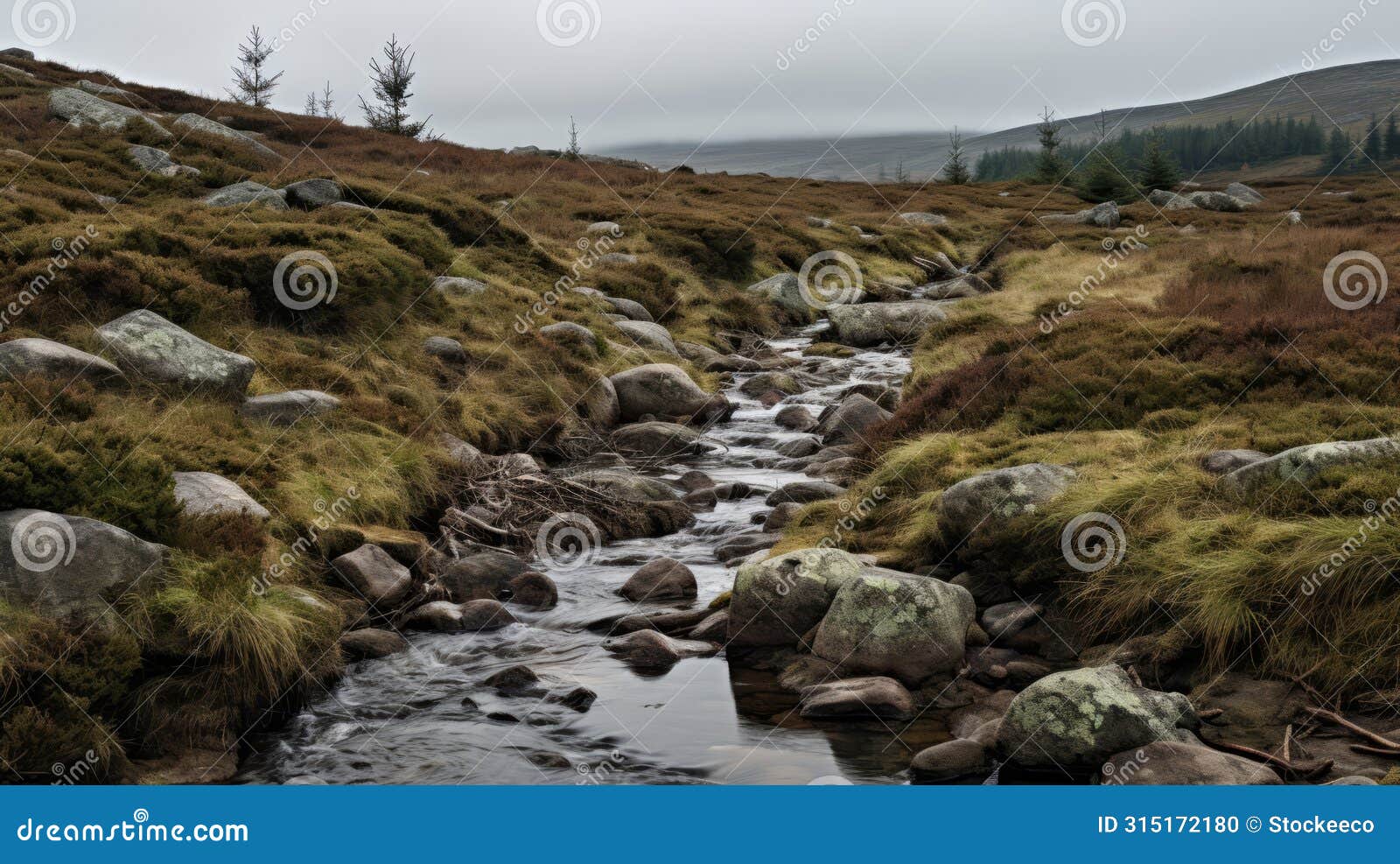 misty stream flowing through hills with rocks - steinheil quinon 55mm f19