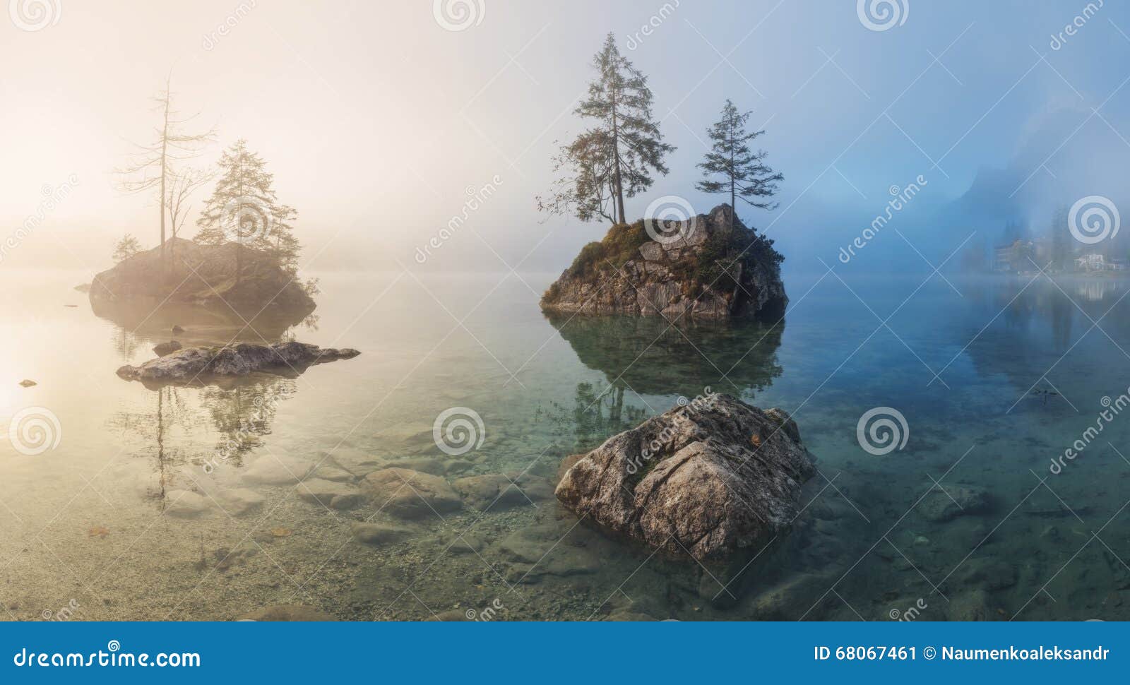 Misty Summer Morning On The Hintersee Lake In Austrian Alps Stock Image