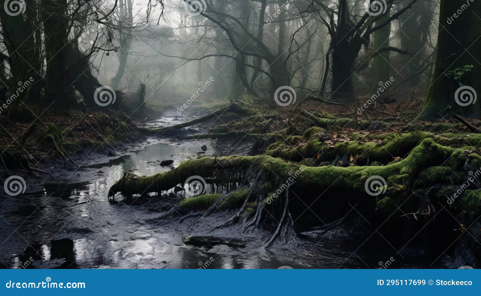 misty swamp in yorkshire: moody and atmospheric english countryside