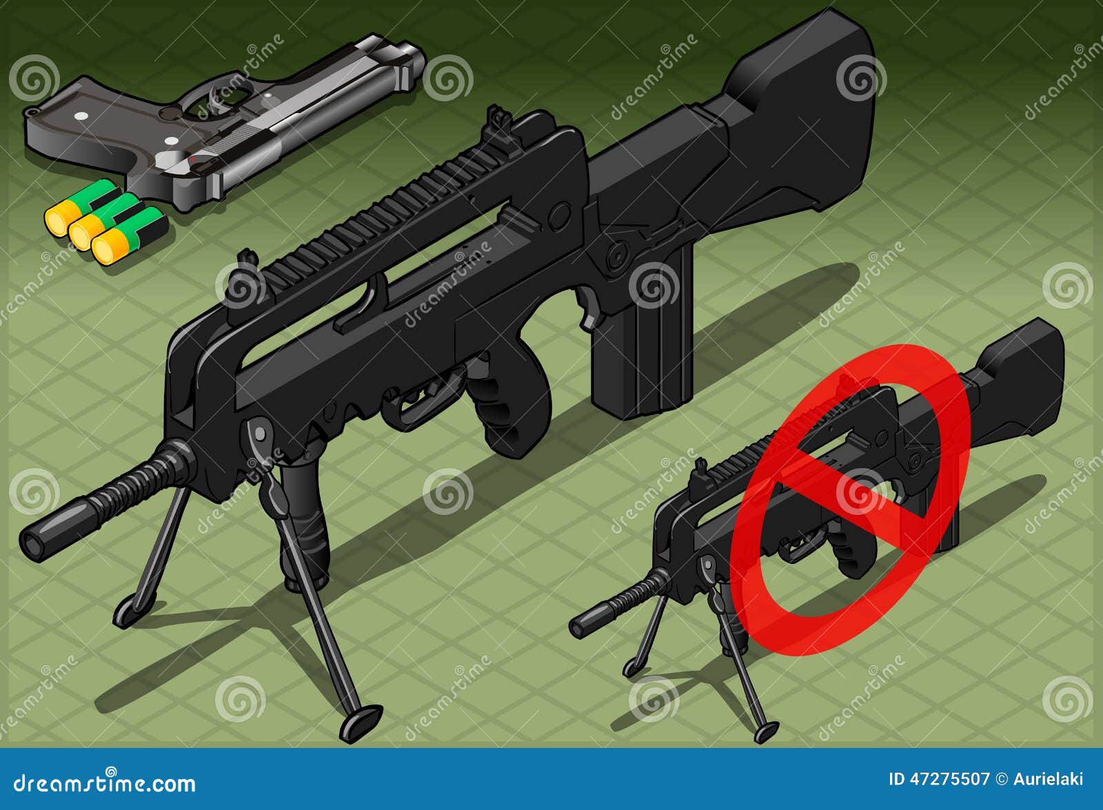 Mitraillette Et Pistolet Isométriques En Front View