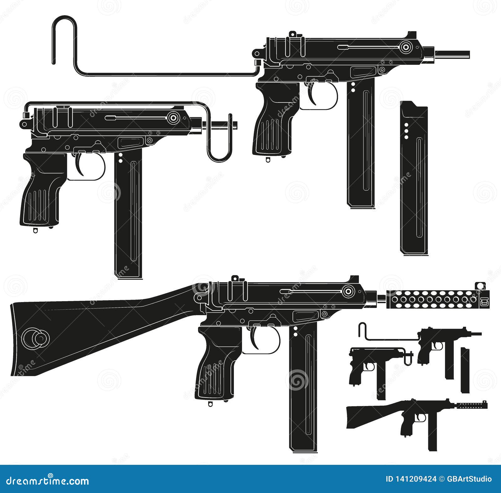 Mitraillette Graphique De Silhouette Avec L Agrafe De Munitions Illustration De Vecteur Illustration Du Petit Baril Mitraillette Graphique De Silhouette Avec L Agrafe De Munitions Illustration De Vecteur Illustration Du Petit Baril