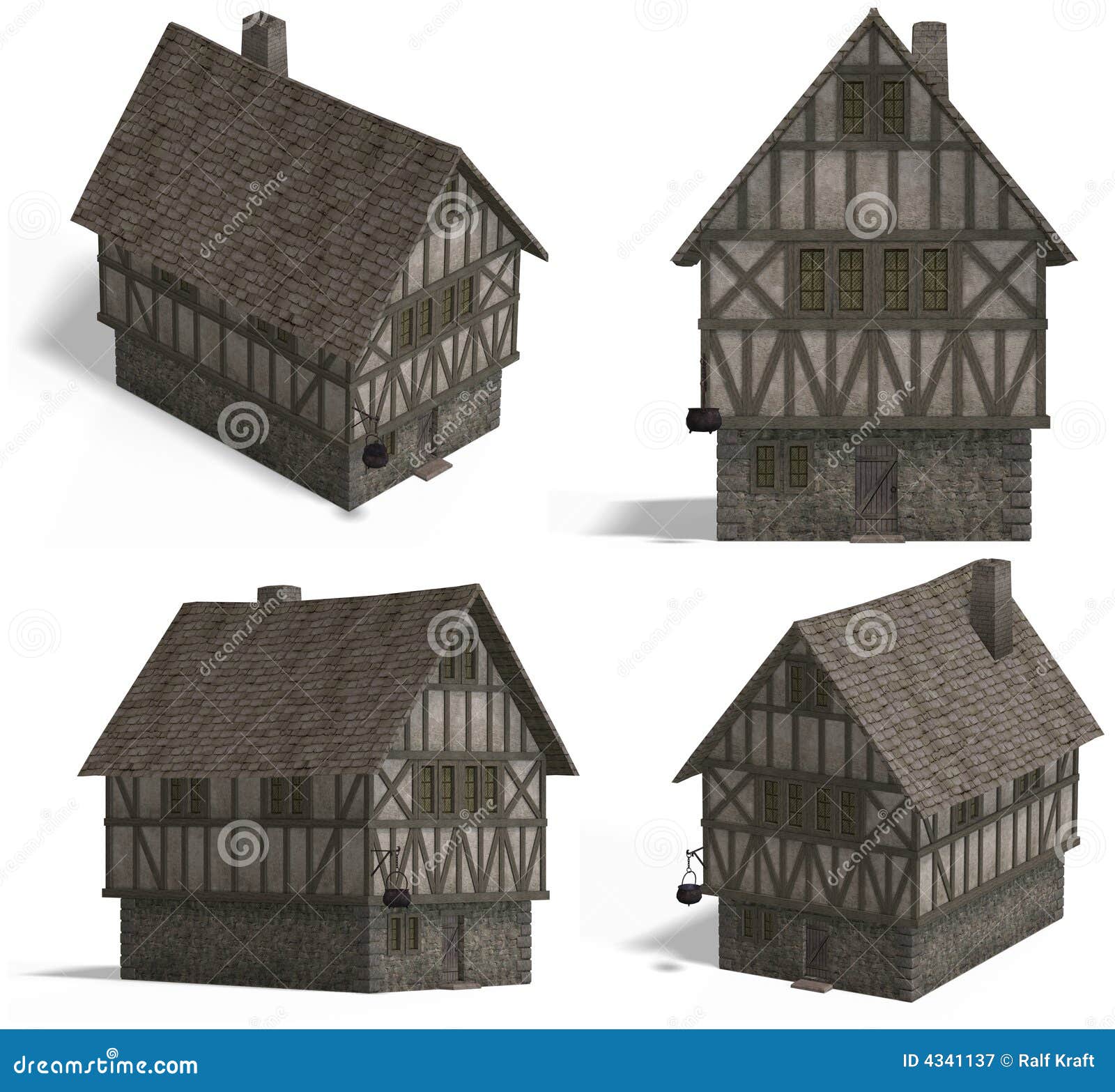 Mittelalterliche Häuser - Gasthaus Stock Abbildung - Illustration von