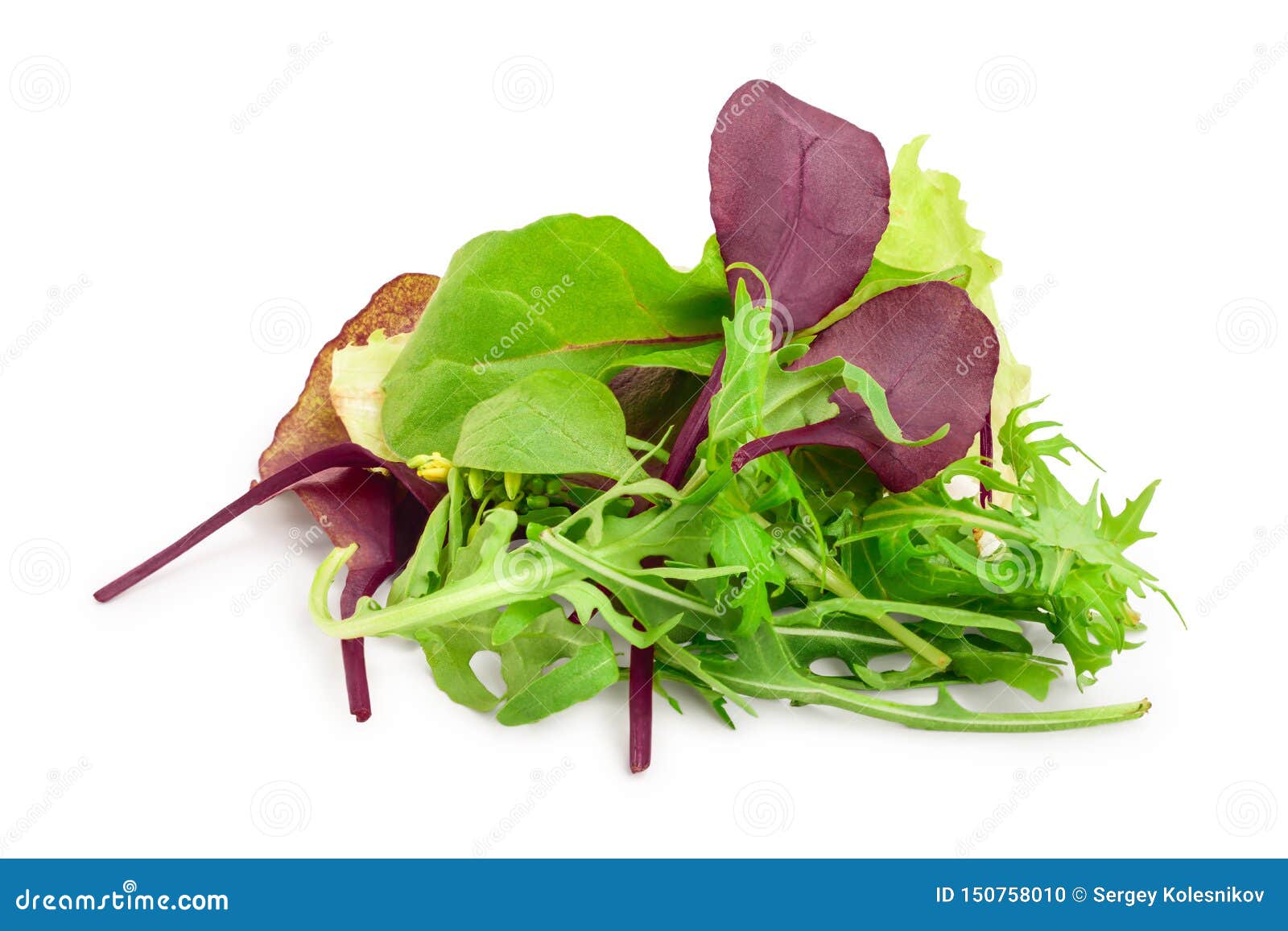 Mix of Different Salads Isolated on White Background Stock Photo
