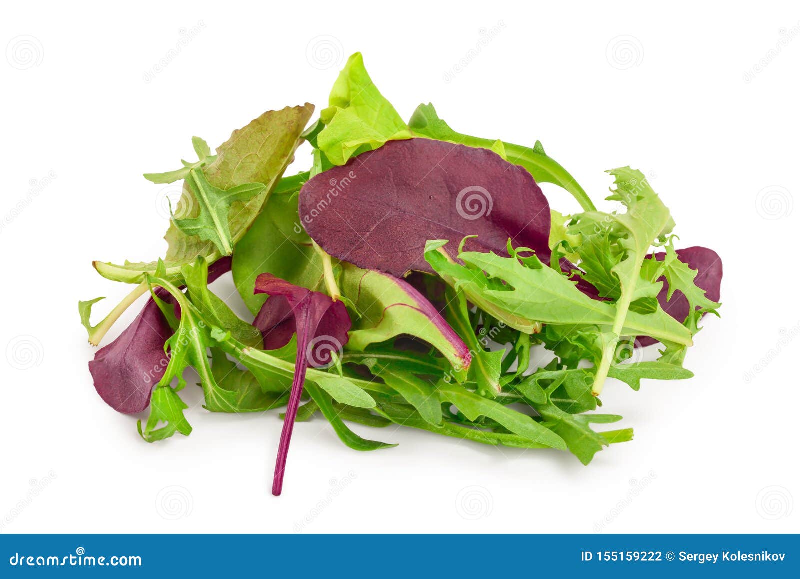 Mix of Different Salads Isolated on White Background Stock Photo
